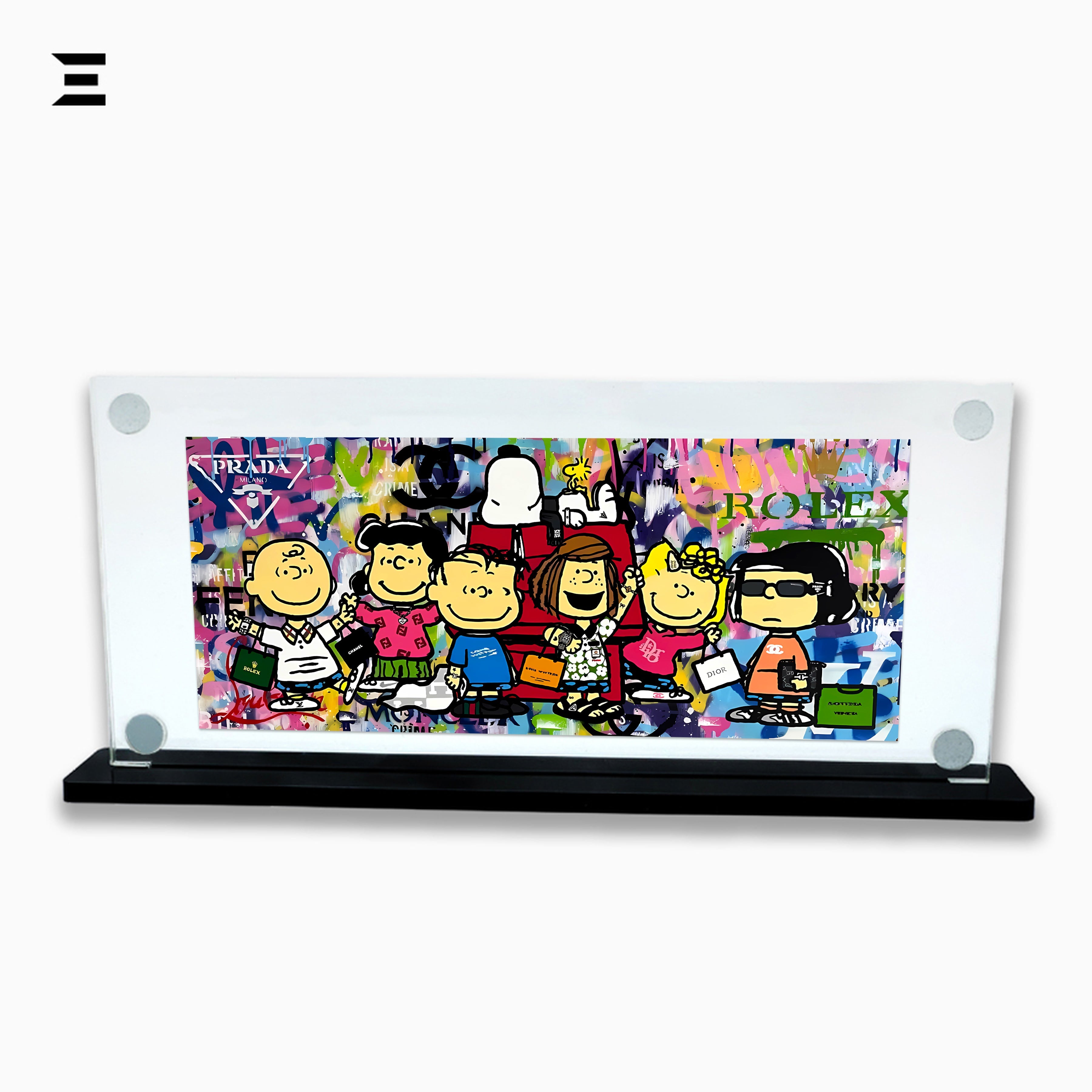 Premium Magnetic Acrylic Frame with Black Base – Charlie Brown & Snoopy Peanuts Luxury Pop Art IBRELIA
