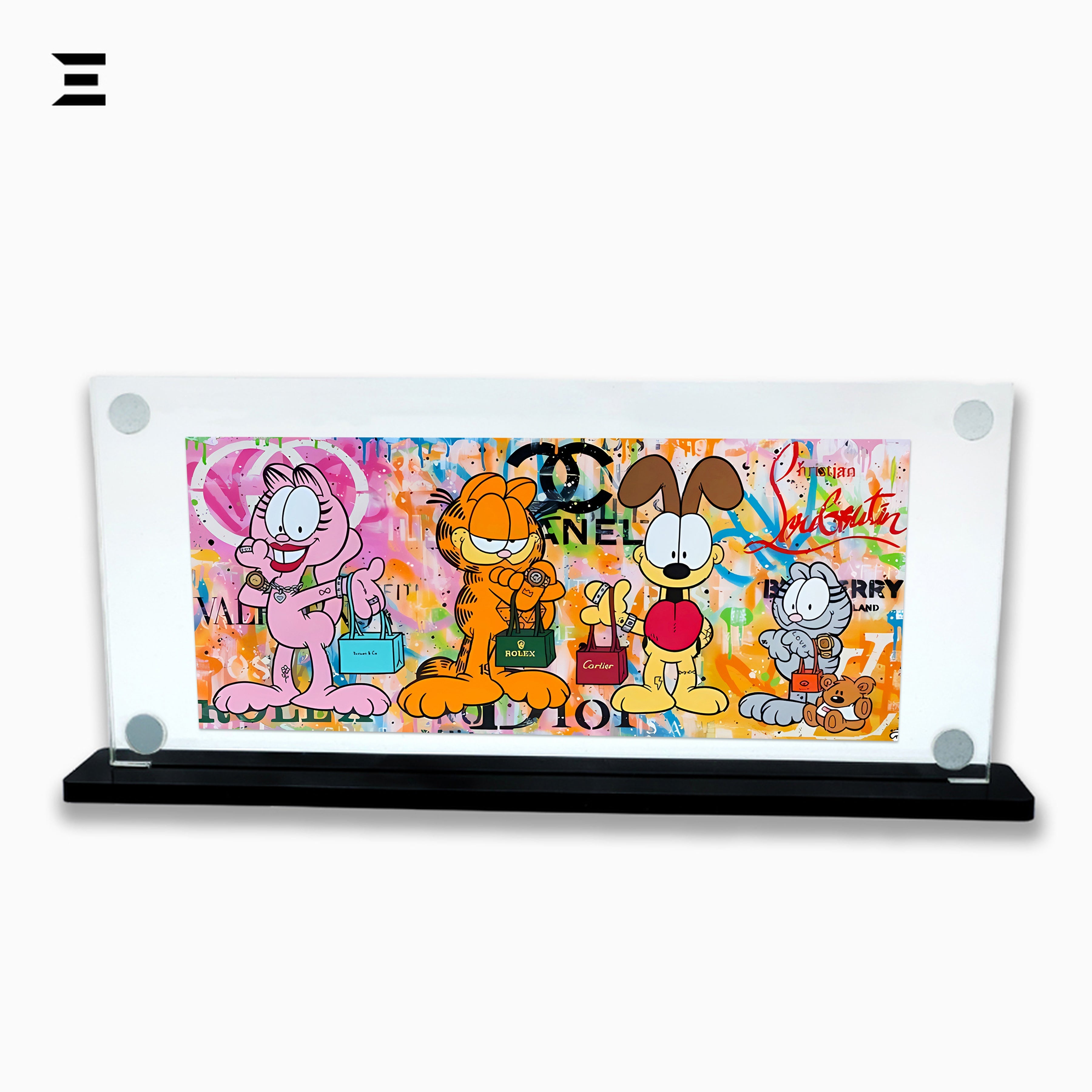 Premium Magnetic Acrylic Frame with Black Base – Garfield, Odie, Arlene & Nermal Luxury Pop Art IBRELIA