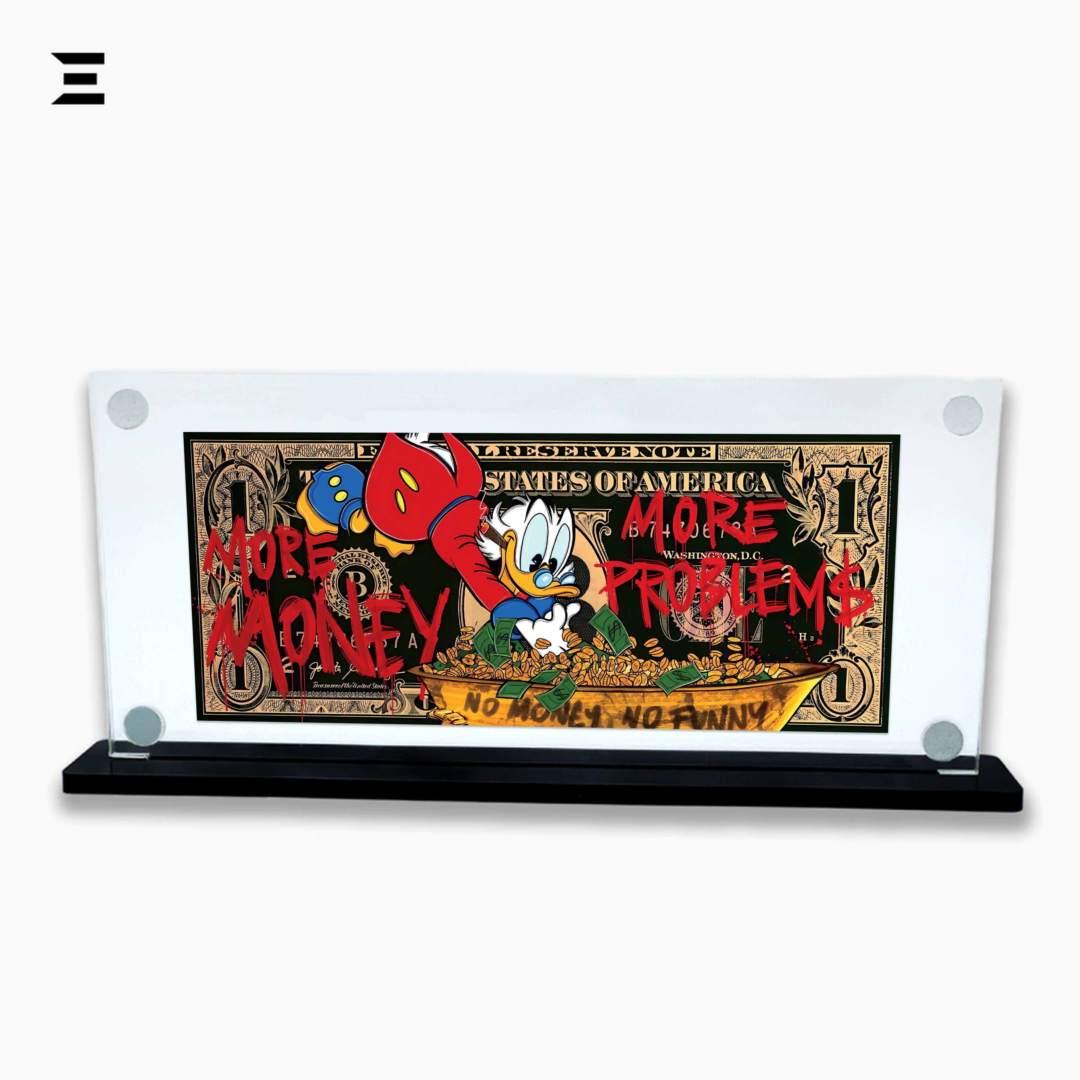 Premium Magnetic Acrylic Frame with Black Base – Scrooge McDuck "More Money More Problems" Pop Art IBRELIA