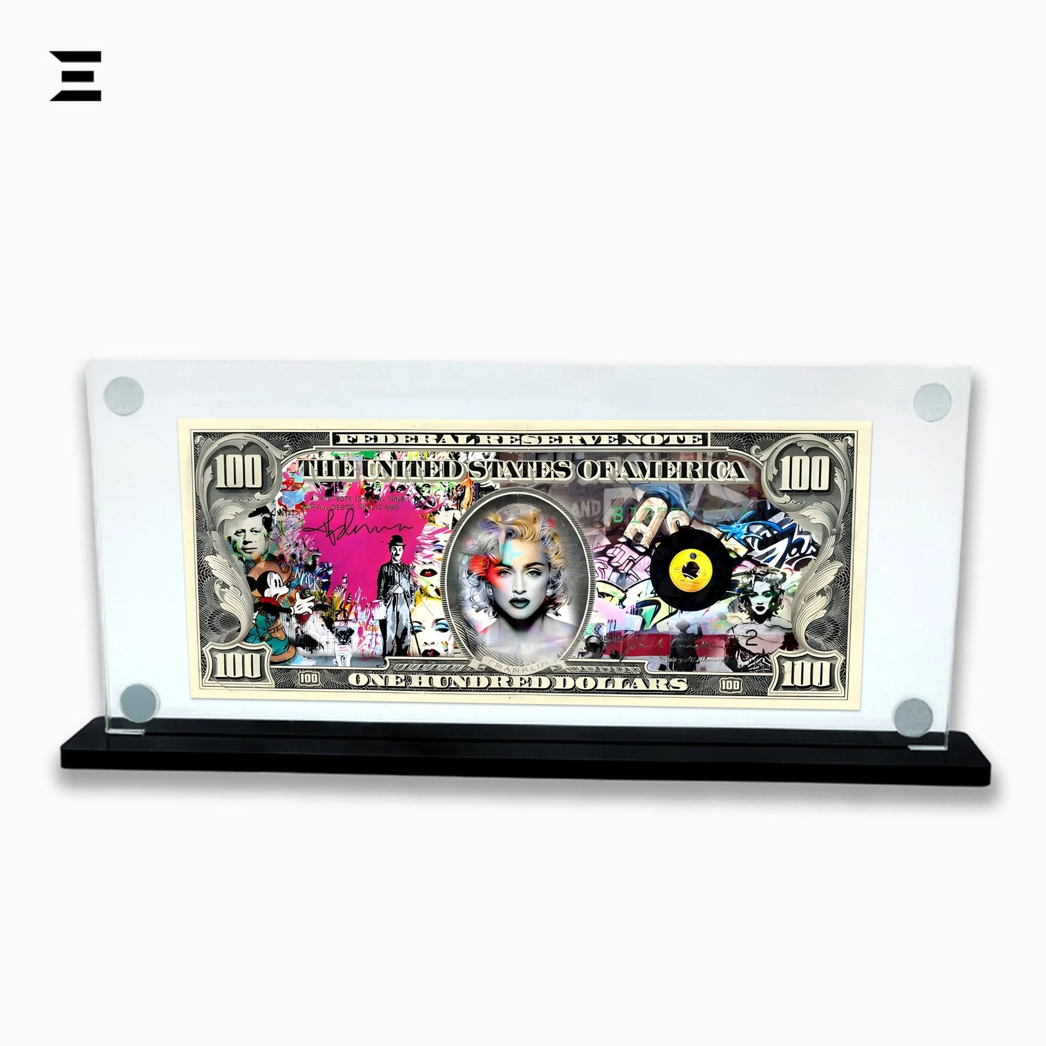 Premium Magnetic Acrylic Frame with Black Base – Madonna $100 Pop Art Dollar - IBRELIA