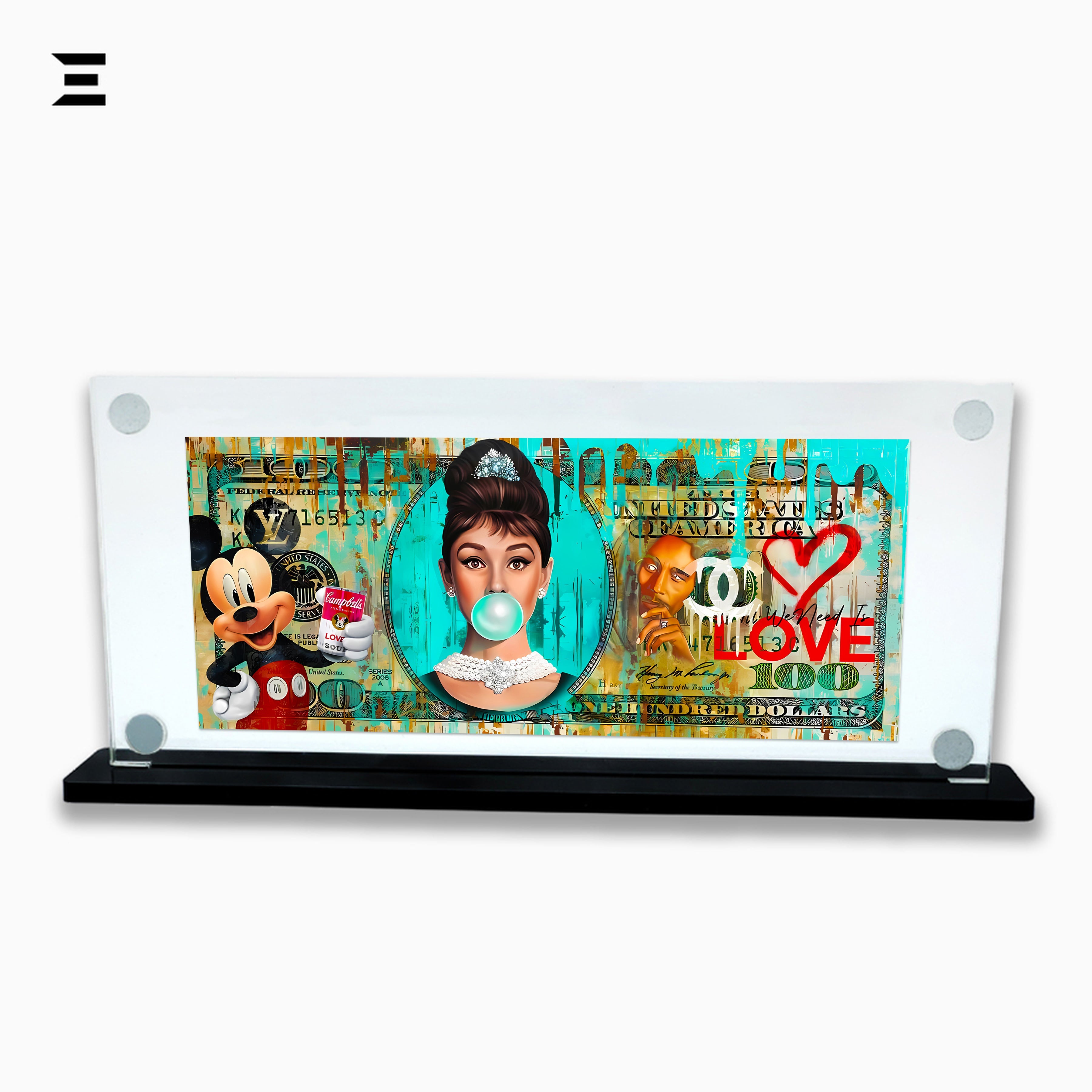 Premium Magnetic Acrylic Frame with Black Base – Audrey Hepburn, Mickey Mouse & LOVE Art IBRELIA
