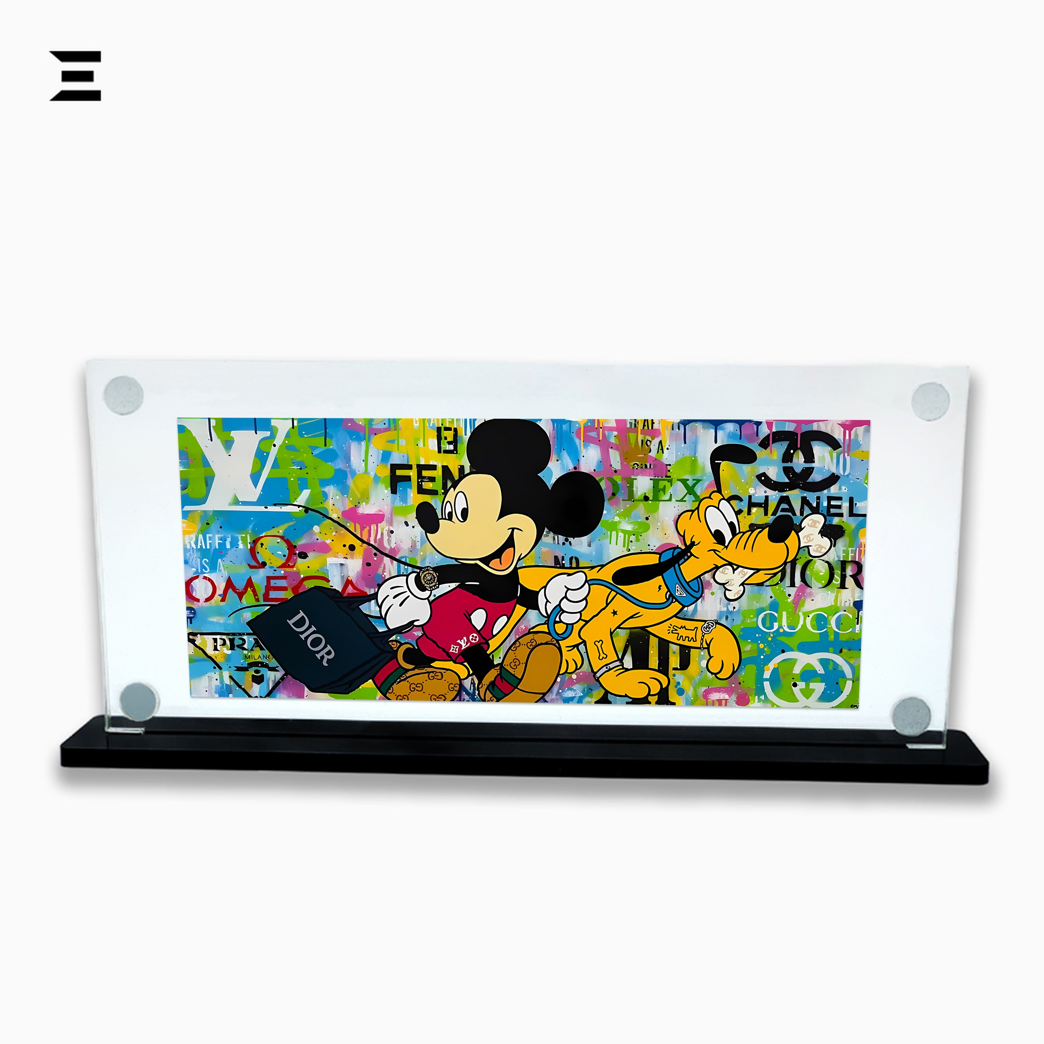 Premium Magnetic Acrylic Frame with Black Base – Mickey Mouse & Pluto Luxury Pop Art IBRELIA