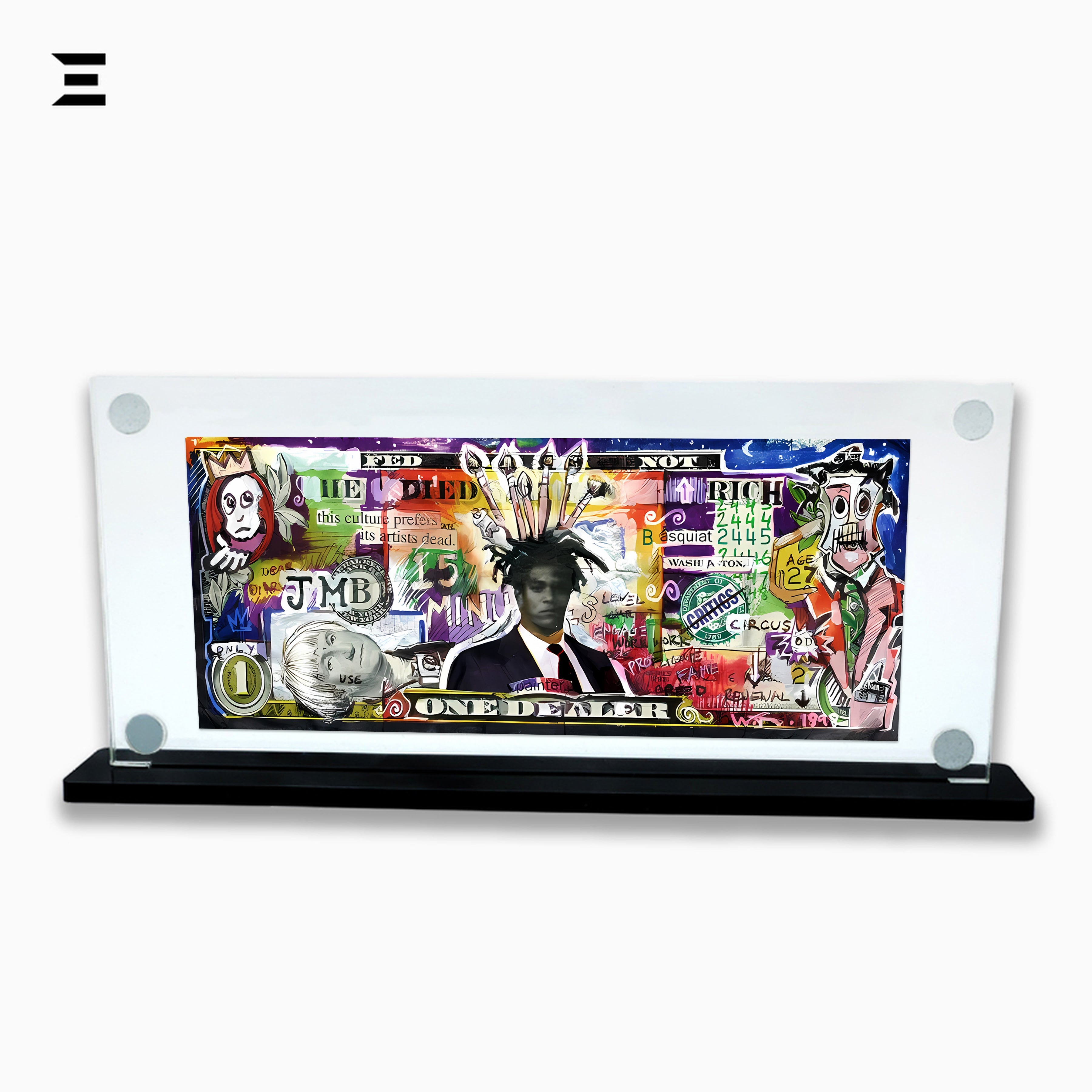 Premium Magnetic Acrylic Frame with Black Base – Jean-Michel Basquiat Pop Art Dollar IBRELIA