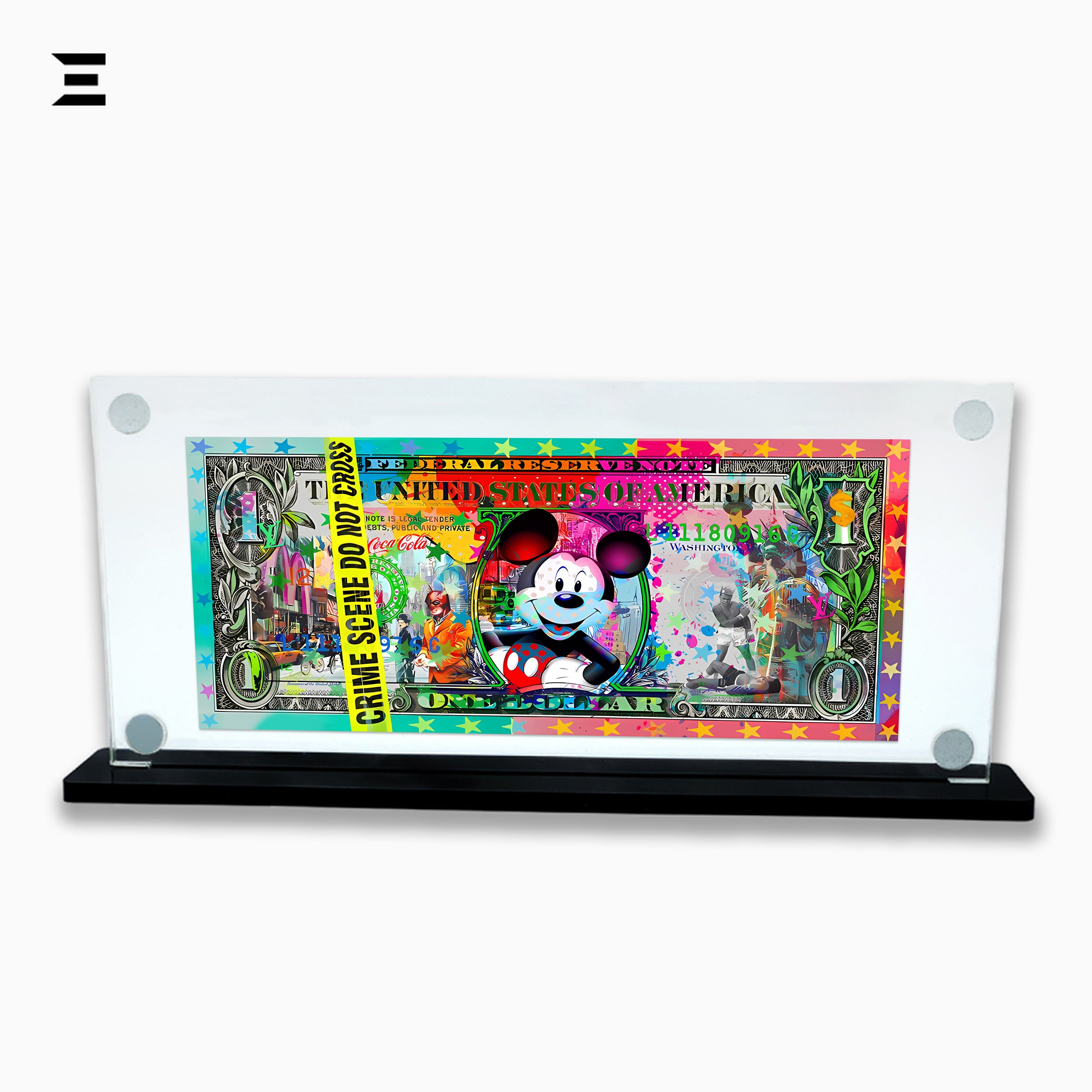 Premium Magnetic Acrylic Frame with Black Base – Mickey Mouse Graffiti $1 Pop Art Dollar IBRELIA