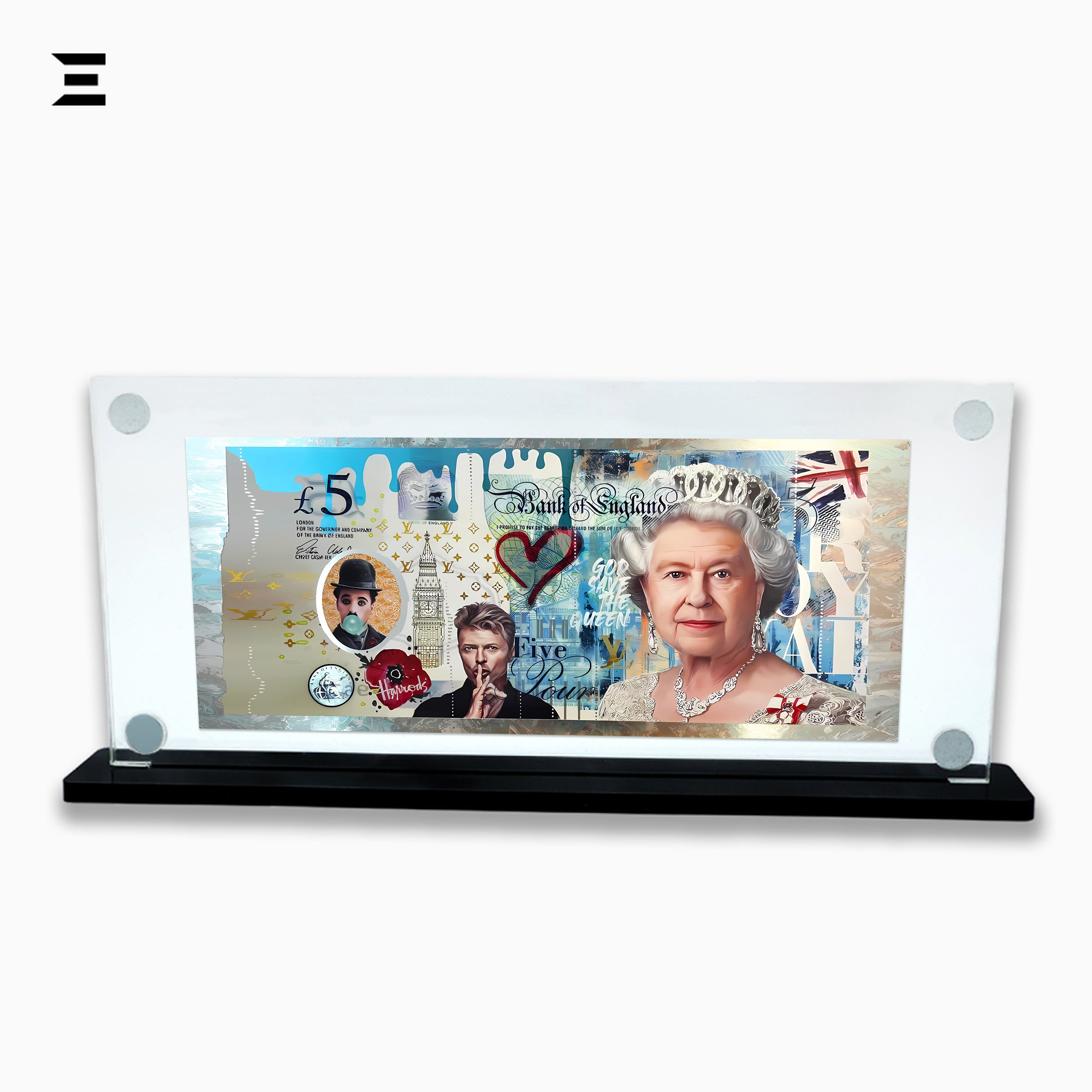 Premium Magnetic Acrylic Frame with Black Base – Queen Elizabeth II, David Bowie & Charlie Chaplin Pop Art IBRELIA