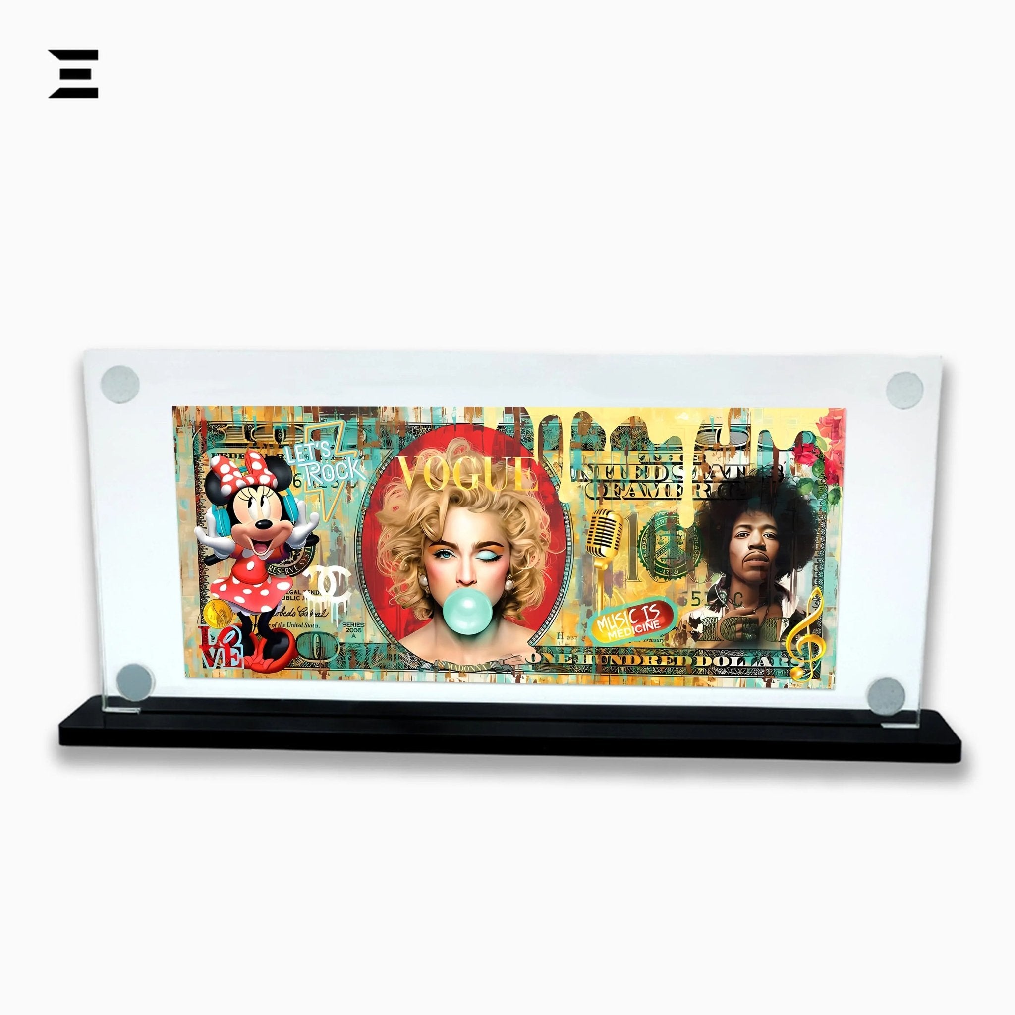 Premium Magnetic Acrylic Frame with Black Base – Madonna, Jimi Hendrix & Minnie Mouse Pop Art - IBRELIA