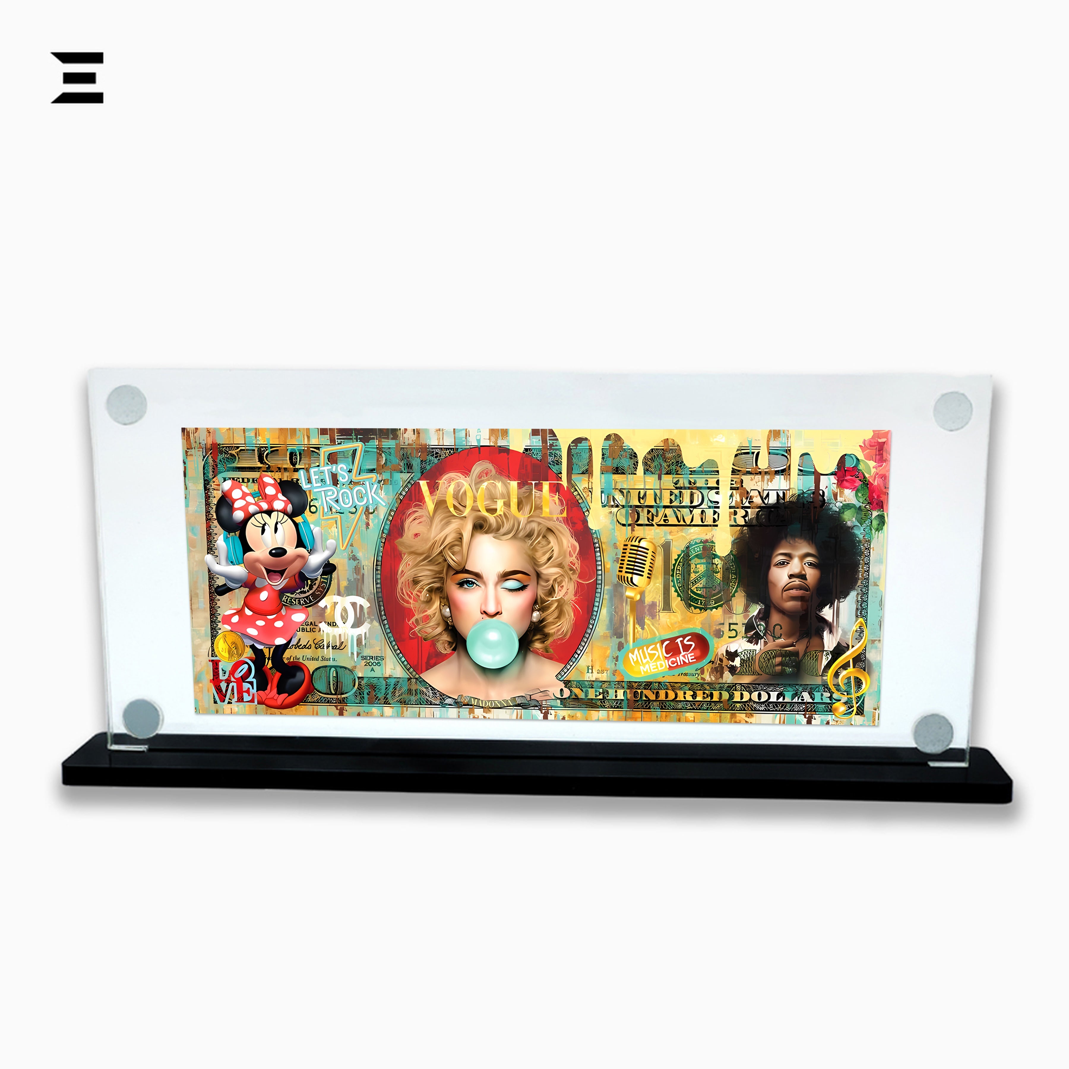 Premium Magnetic Acrylic Frame with Black Base – Madonna, Jimi Hendrix & Minnie Mouse Pop Art IBRELIA