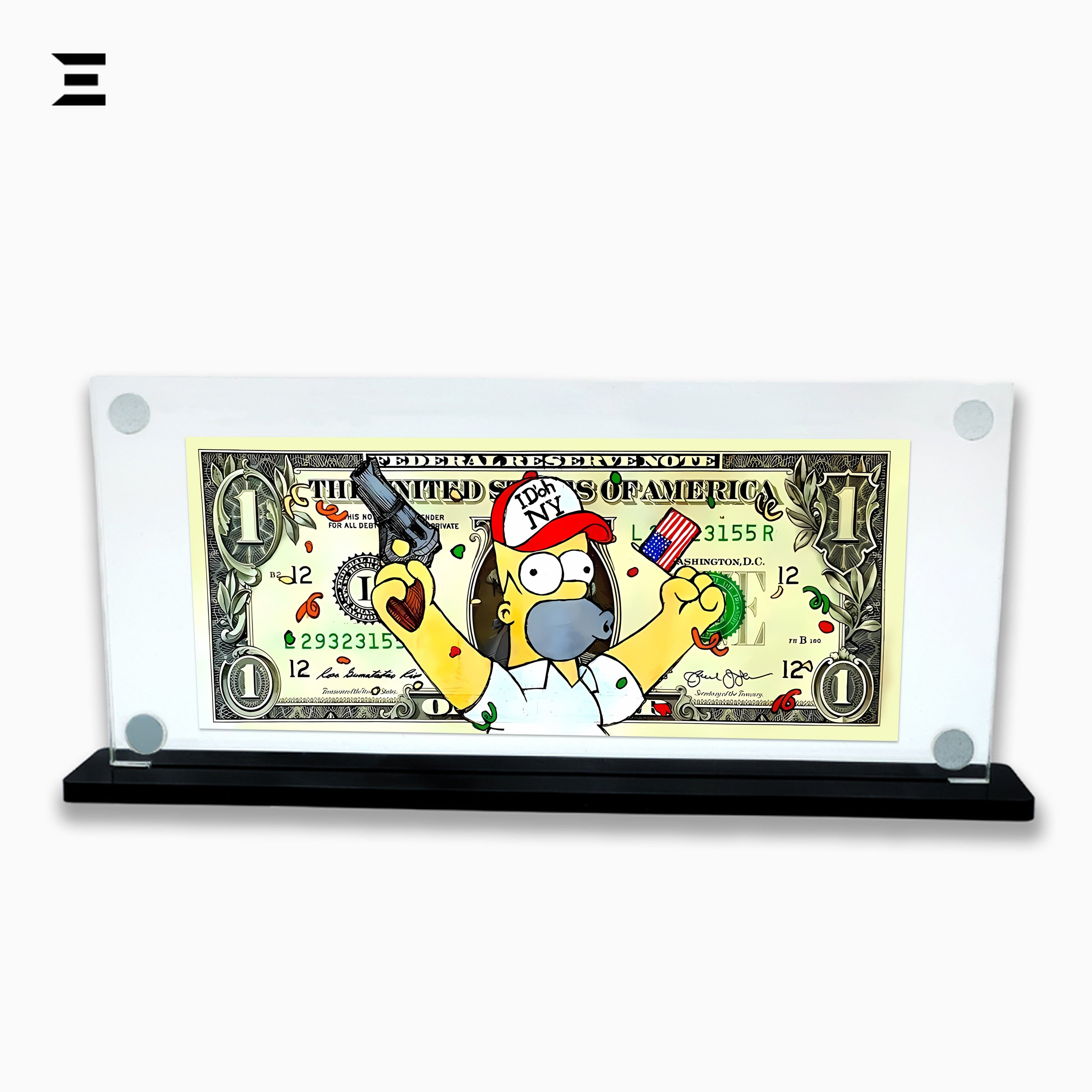 Premium Magnetic Acrylic Frame with Black Base – Homer Simpson $1 Pop Art Dollar IBRELIA