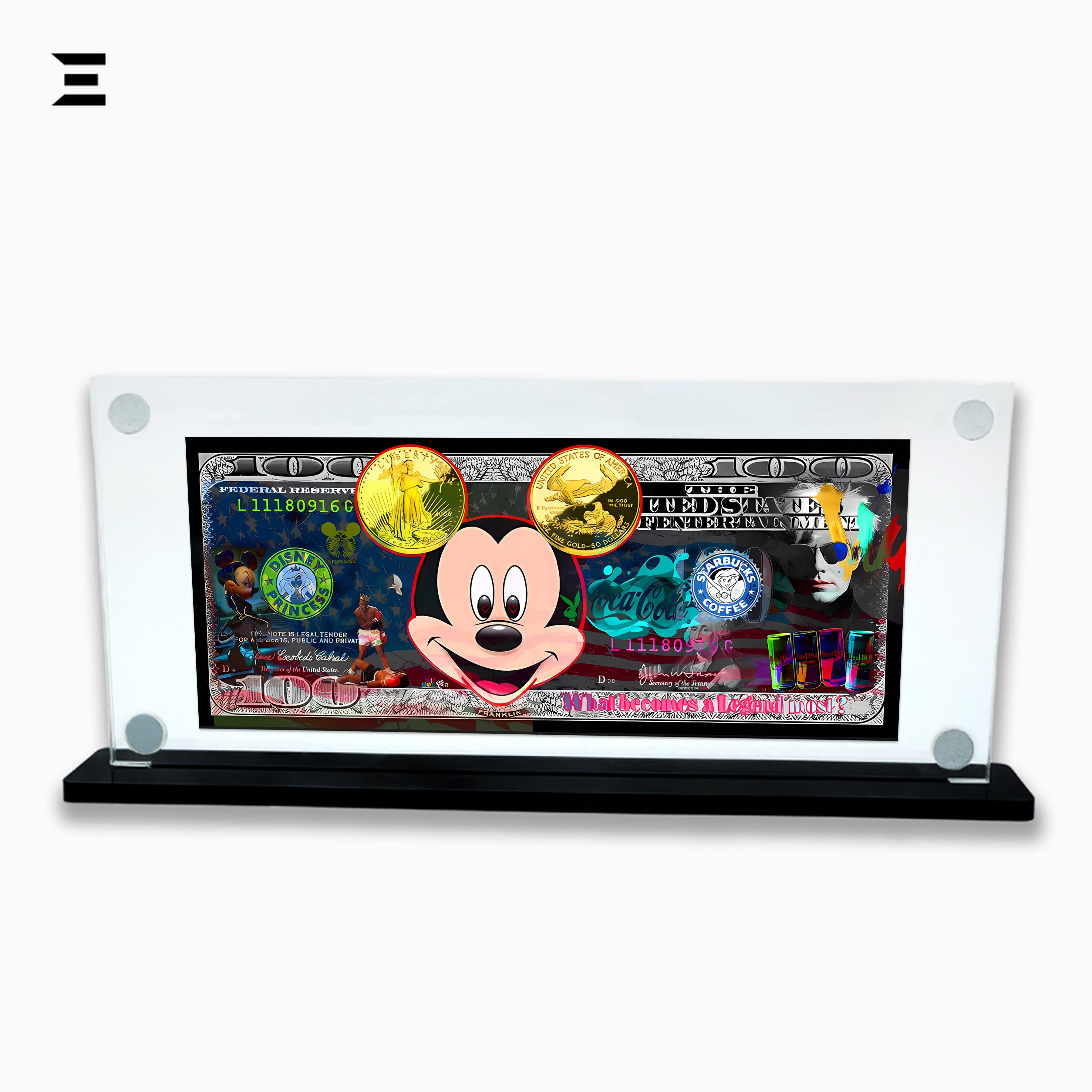 Premium Magnetic Acrylic Frame with Black Base – Mickey Mouse & Andy Warhol Pop Art Dollar IBRELIA