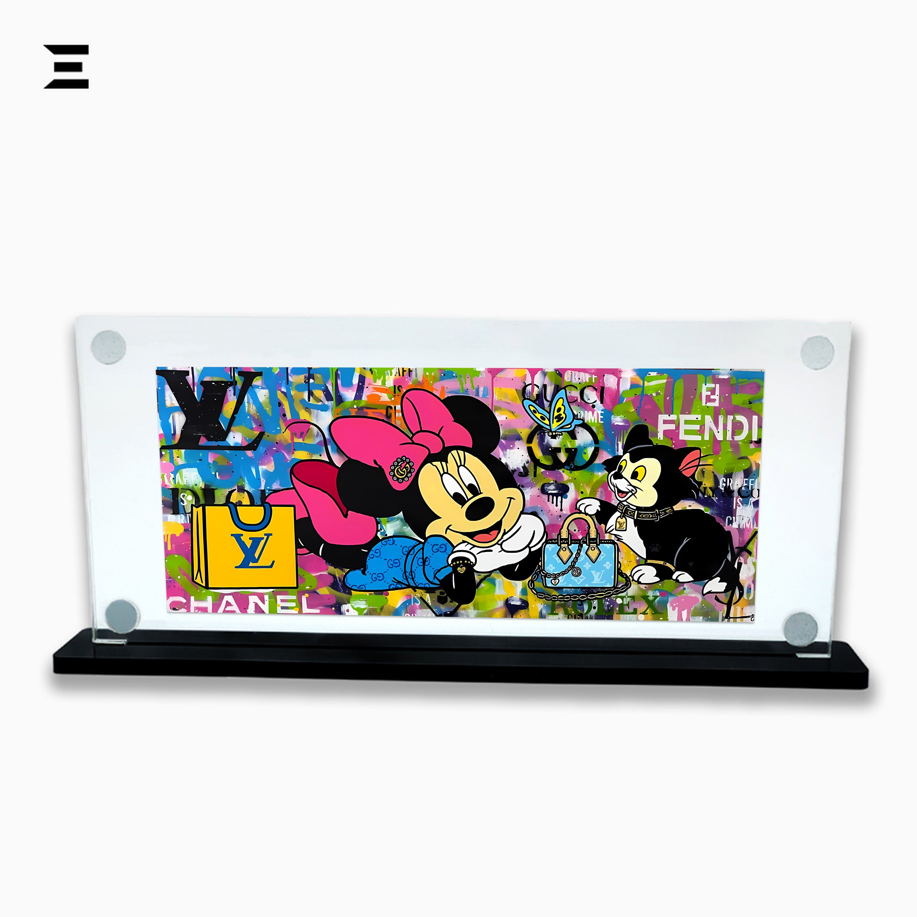 Premium Magnetic Acrylic Frame with Black Base – Minnie Mouse & Figaro Luxury Pop Art IBRELIA
