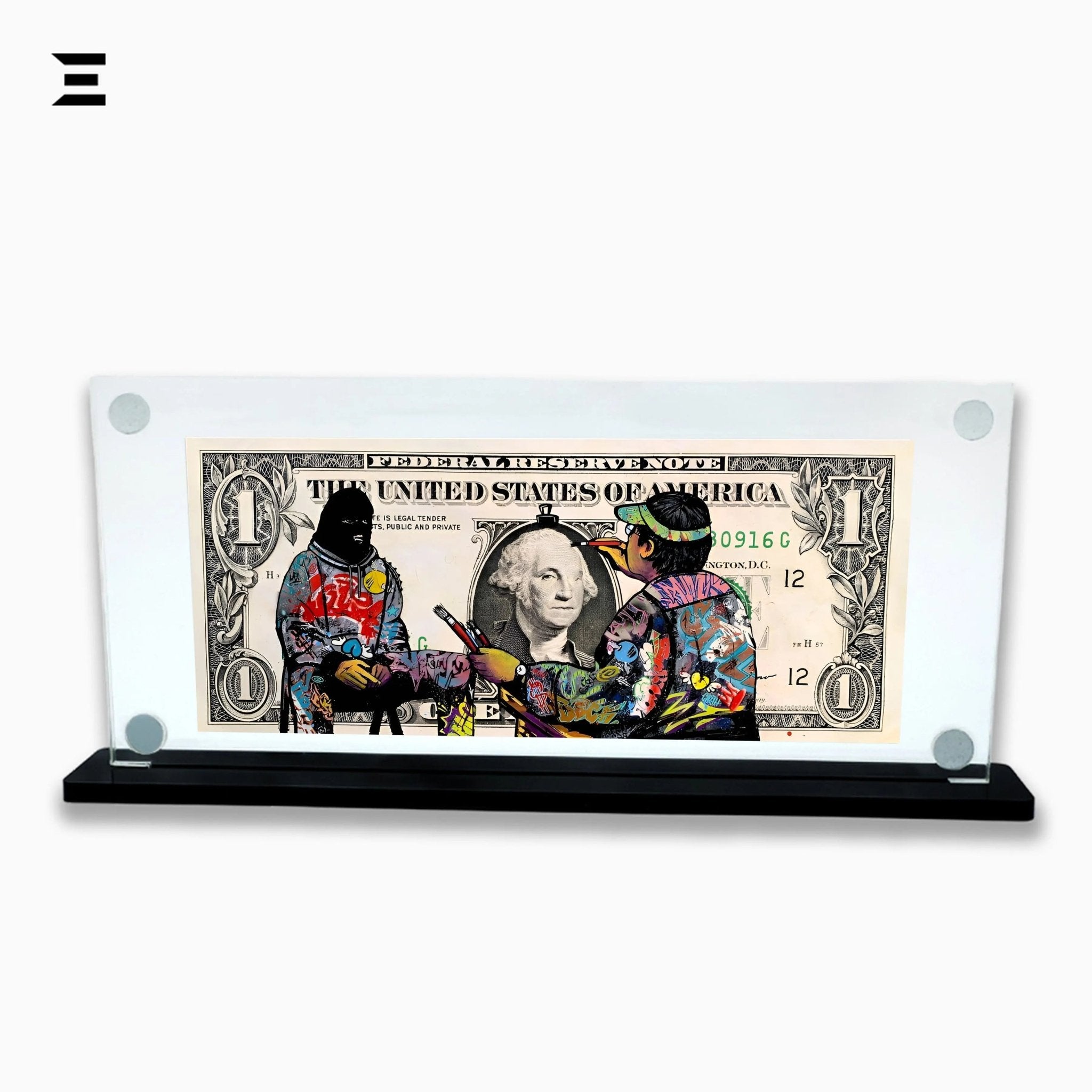 Premium Magnetic Acrylic Frame with Black Base – Graffiti Artist Painting George Washington Dollar Pop Art - IBRELIA
