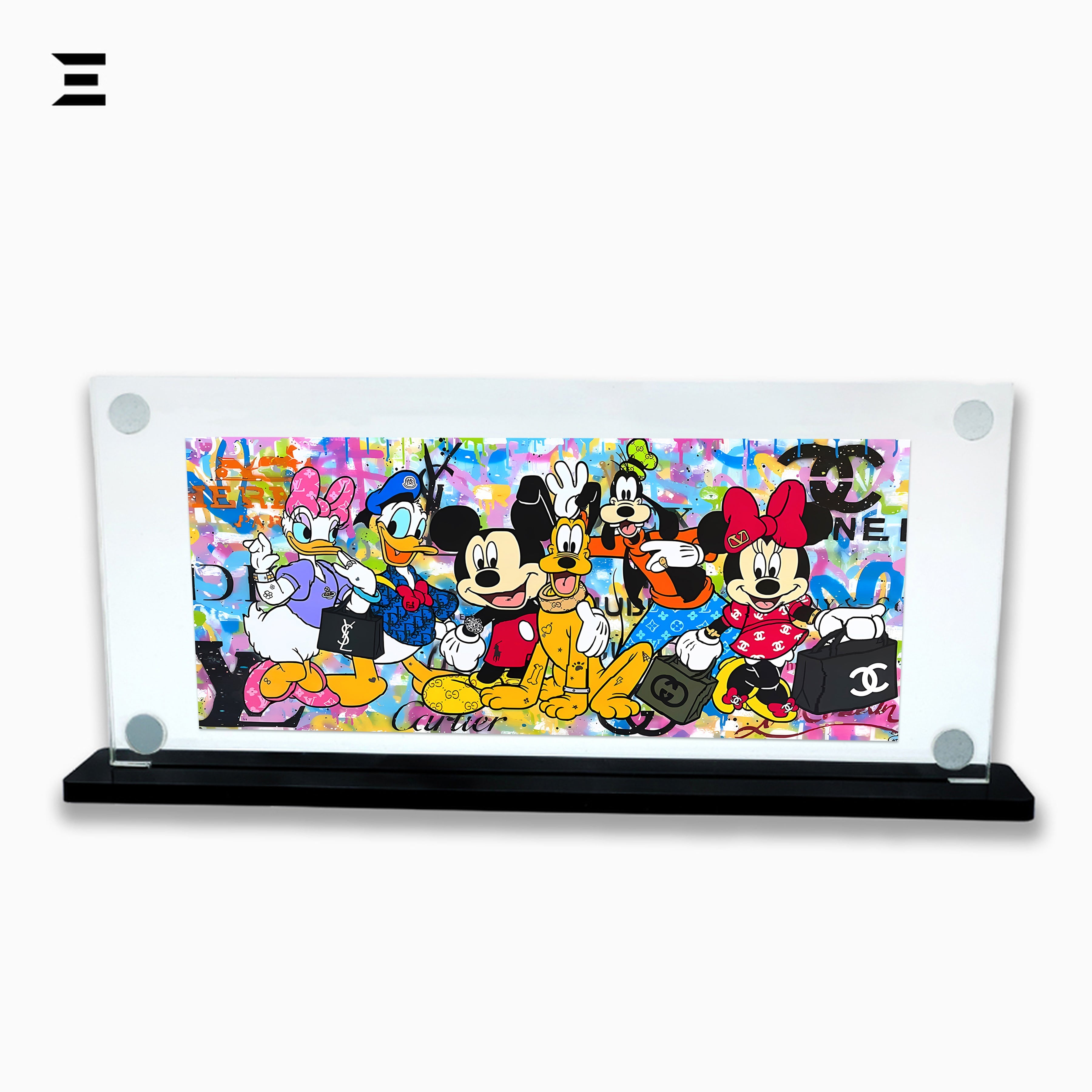 Premium Magnetic Acrylic Frame with Black Base – Mickey, Minnie, Donald, Daisy, Goofy & Pluto Pop Art IBRELIA