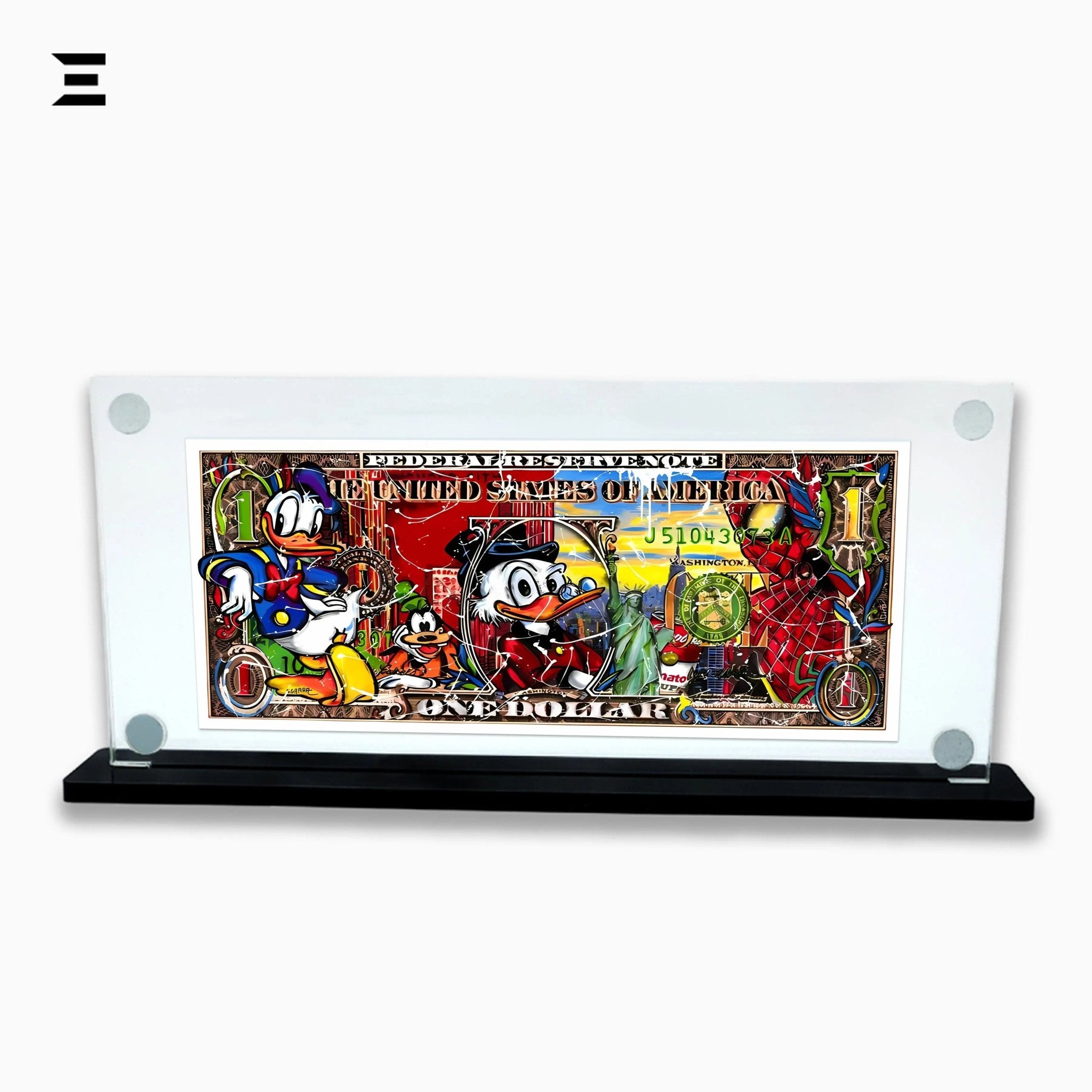 Premium Magnetic Acrylic Frame with Black Base – Donald Duck, Scrooge McDuck & Spider - Man Pop Art Dollar - IBRELIA