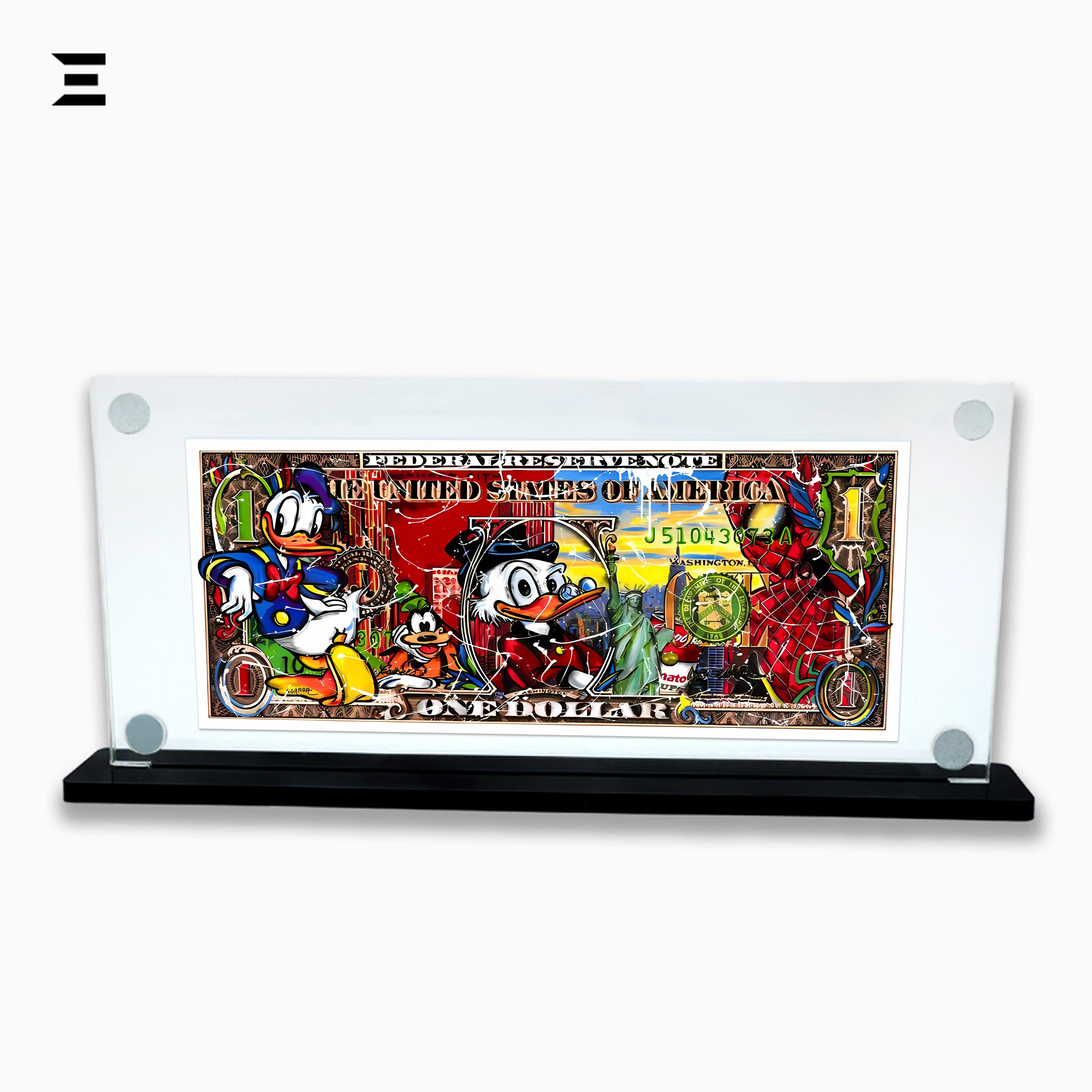 Premium Magnetic Acrylic Frame with Black Base – Donald Duck, Scrooge McDuck & Spider-Man Pop Art Dollar IBRELIA