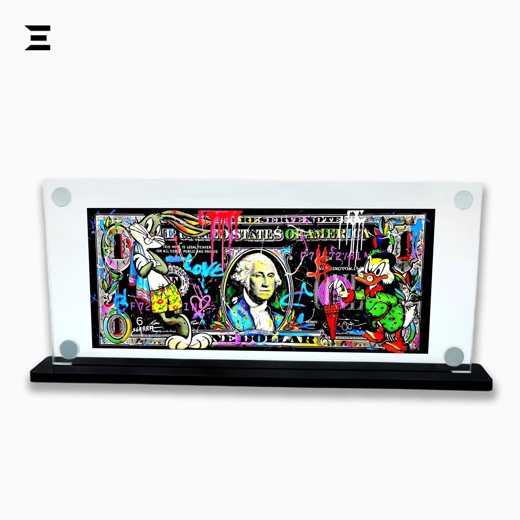 Premium Magnetic Acrylic Frame with Black Base – Bugs Bunny & Scrooge McDuck Graffiti Dollar Pop Art - IBRELIA