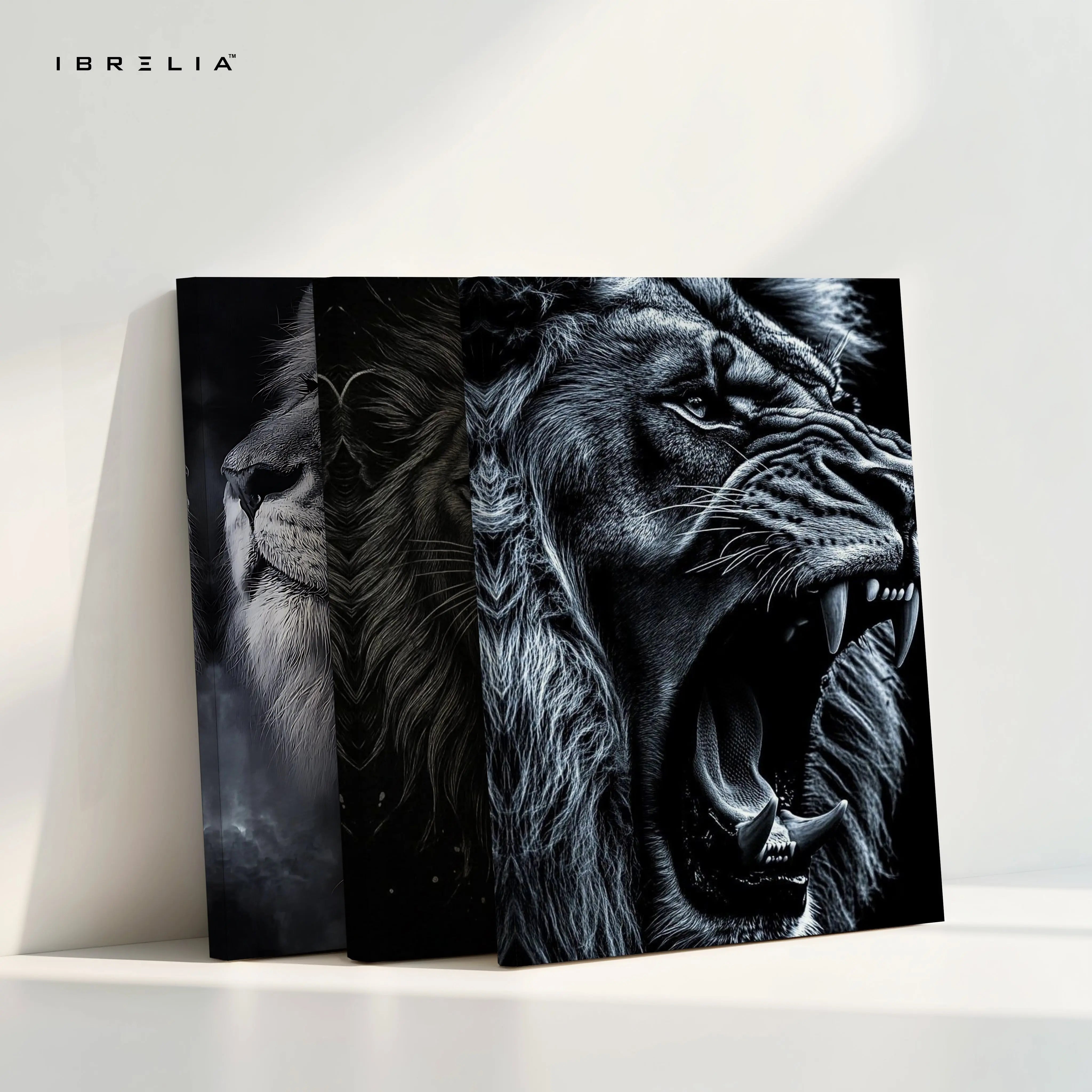 Majestic Lion Power 3 Panel 4K Ultra HD Wall Art in Pakistan | IBRELIA™ IBRELIA