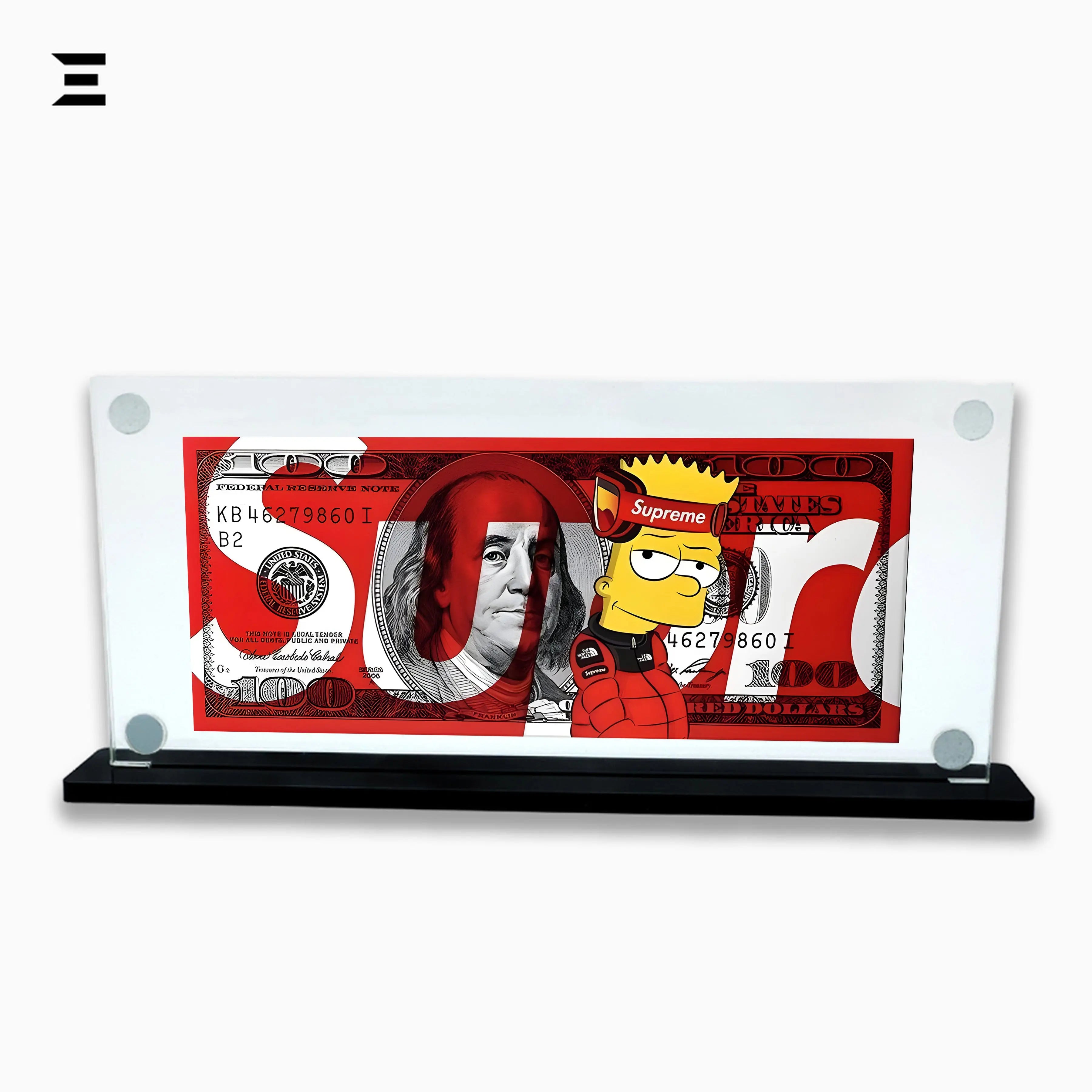 Premium Magnetic Acrylic Frame with Black Base – Bart Simpson x Supreme $100 Dollar Art IBRELIA