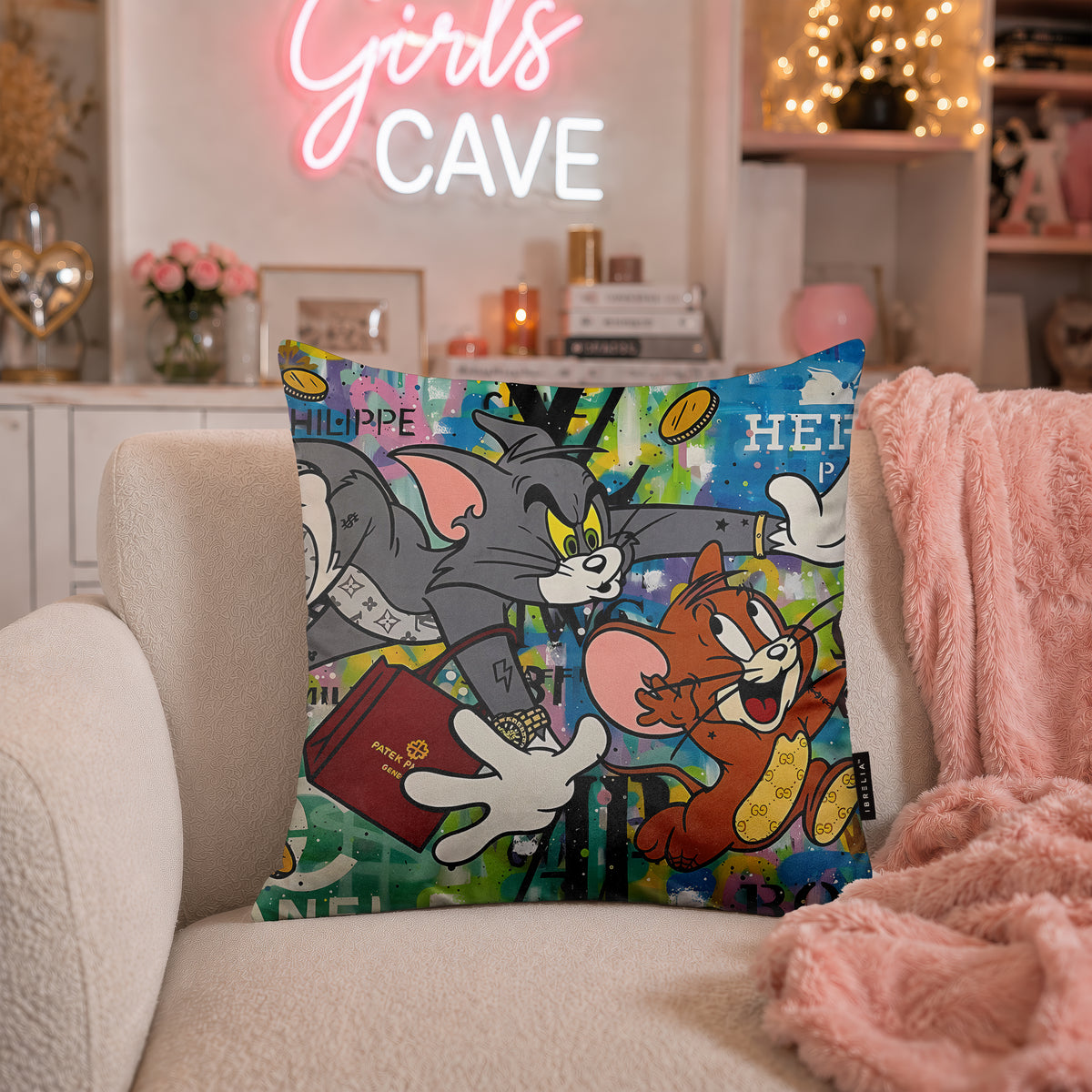 Tom & Jerry Luxury Money Pop Art Cushion | Premium Velvet Suede | Double-Sided Print