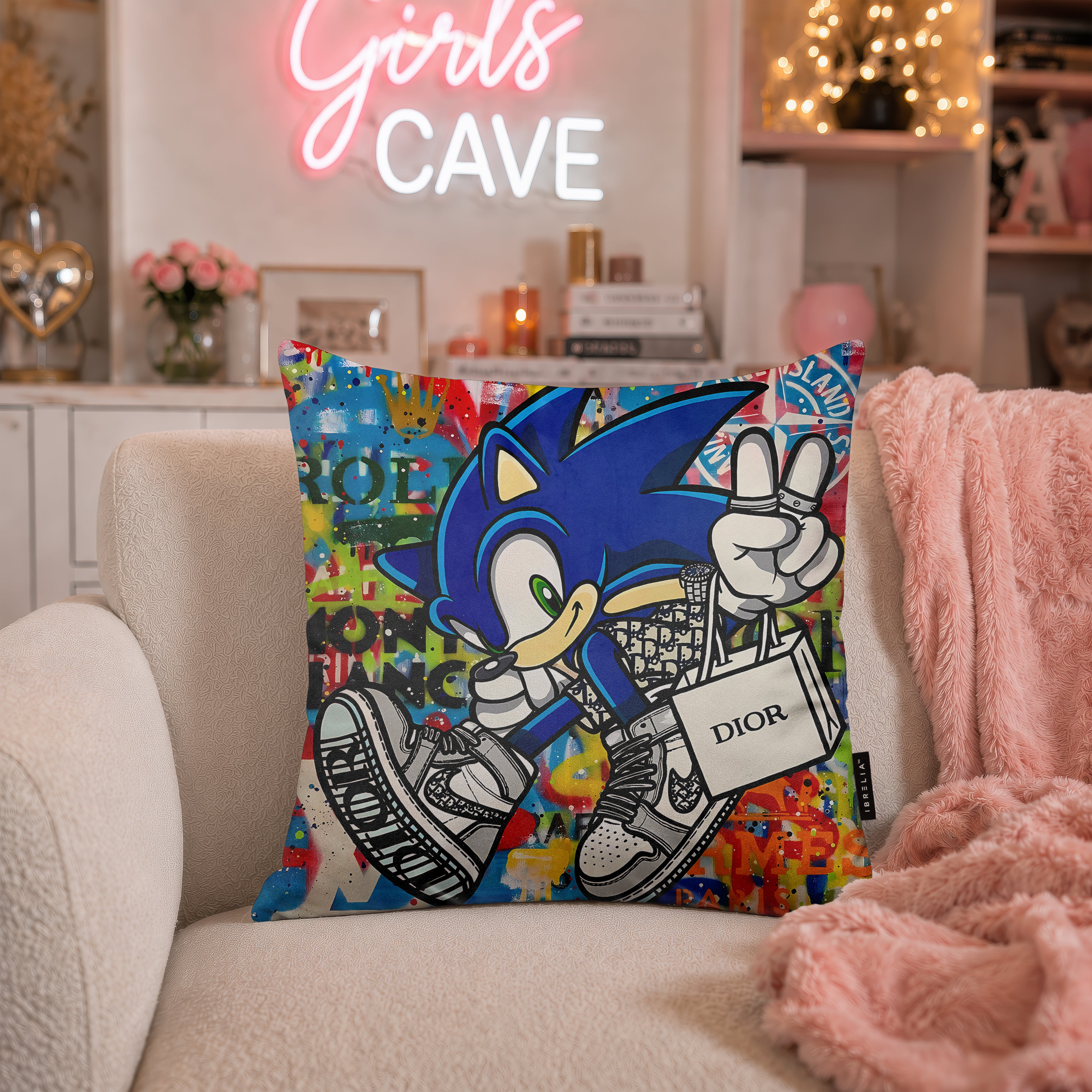 Sonic Luxury Streetwear Pop Art Cushion | Premium Velvet Suede | Double-Sided Print