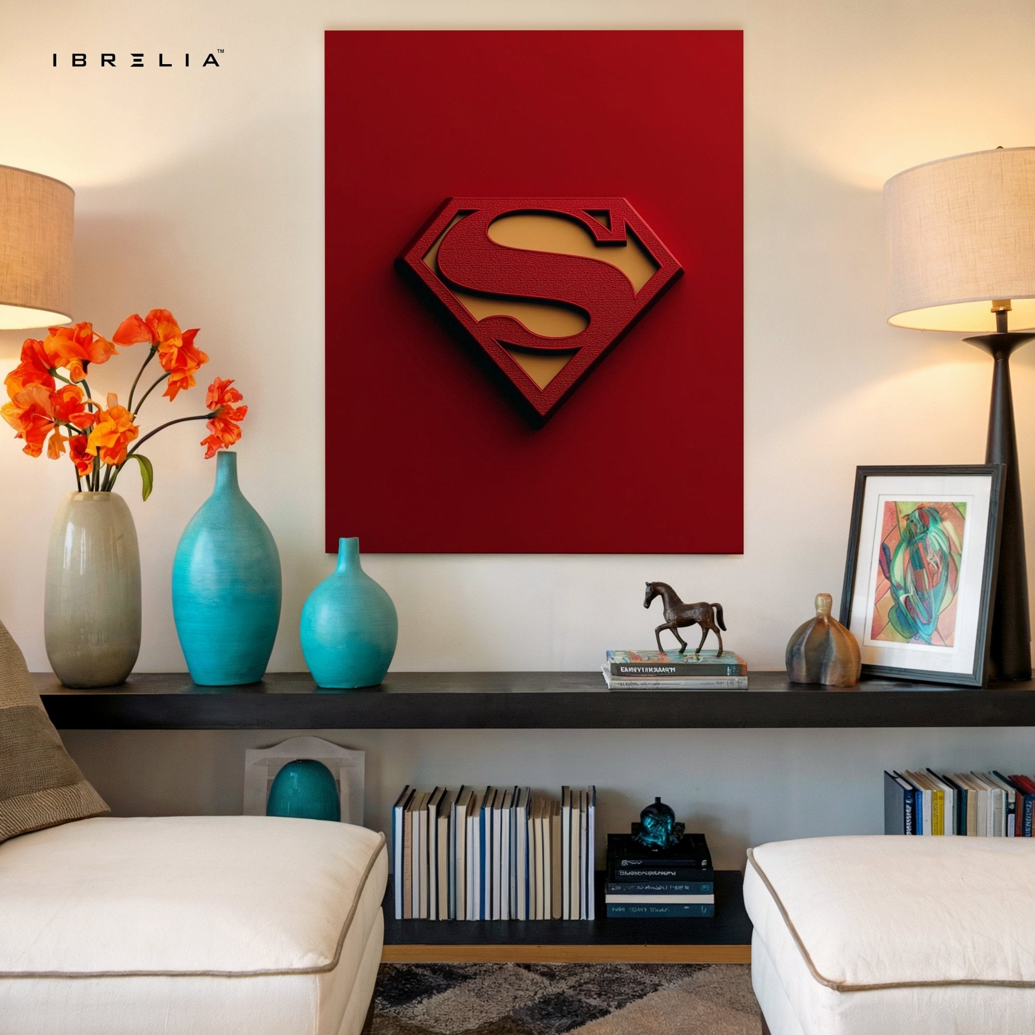 Superman Logo Wall Frame | Red & Gold 3D Design | 4K Ultra Wrap Frame Wall Art in Pakistan | IBRELIA™ - IBRELIA