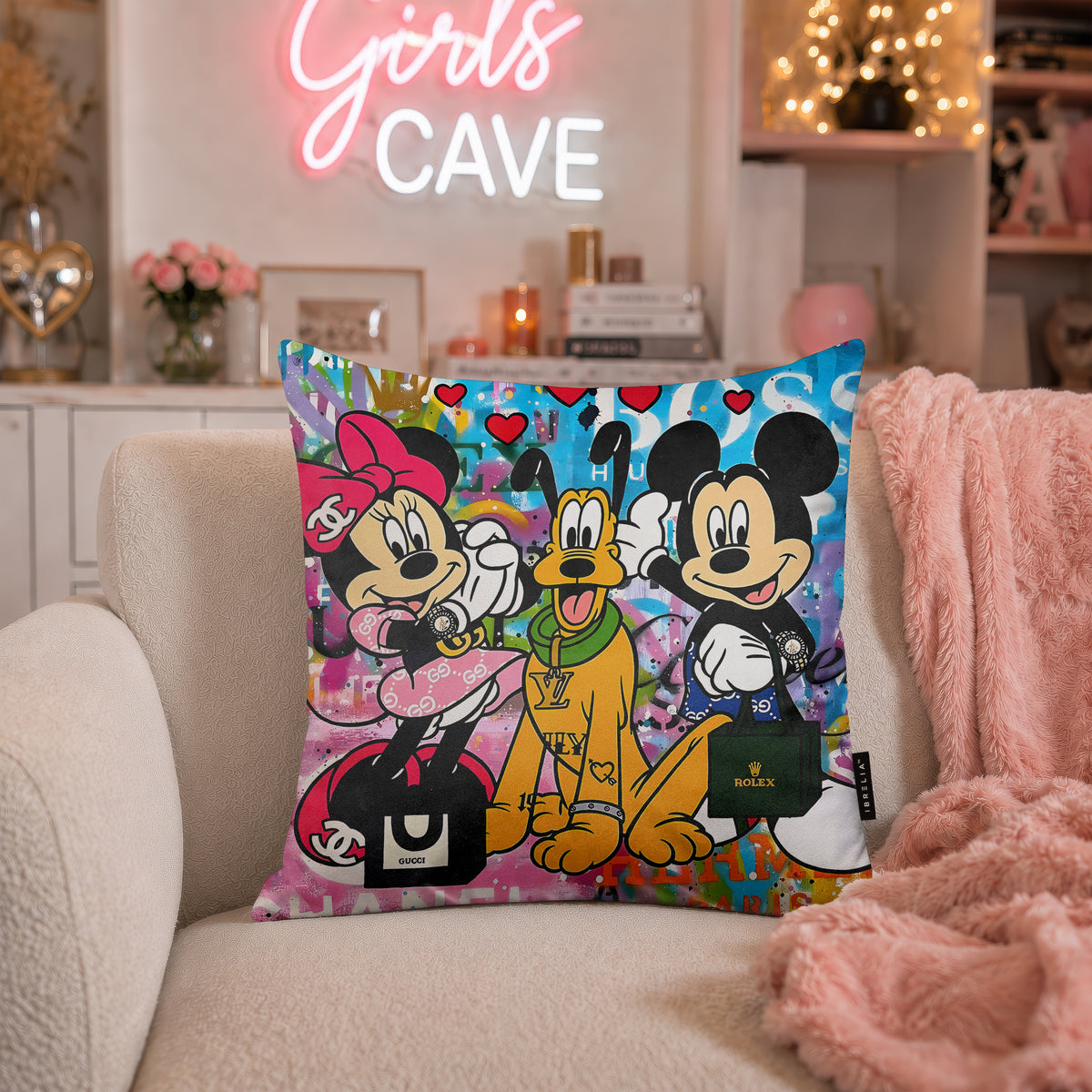 Mickey Minnie & Pluto Luxury Pop Art Cushion | Premium Velvet Suede | Double-Sided Print