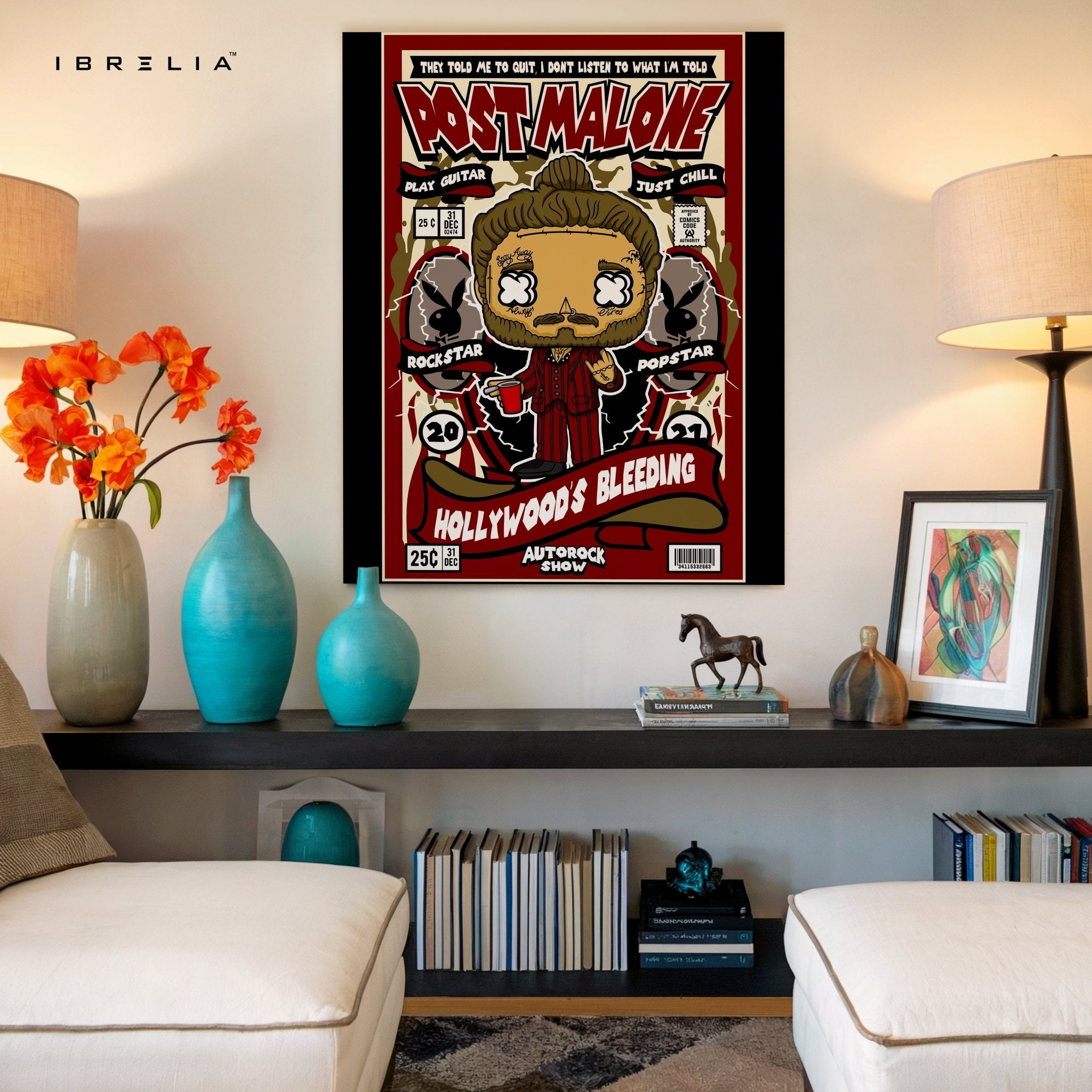 Post Malone “Hollywood’s Bleeding” Pop Art Comic Edition – 4K Ultra Wrap Frame Wall Art in Pakistan | IBRELIA™ - IBRELIA