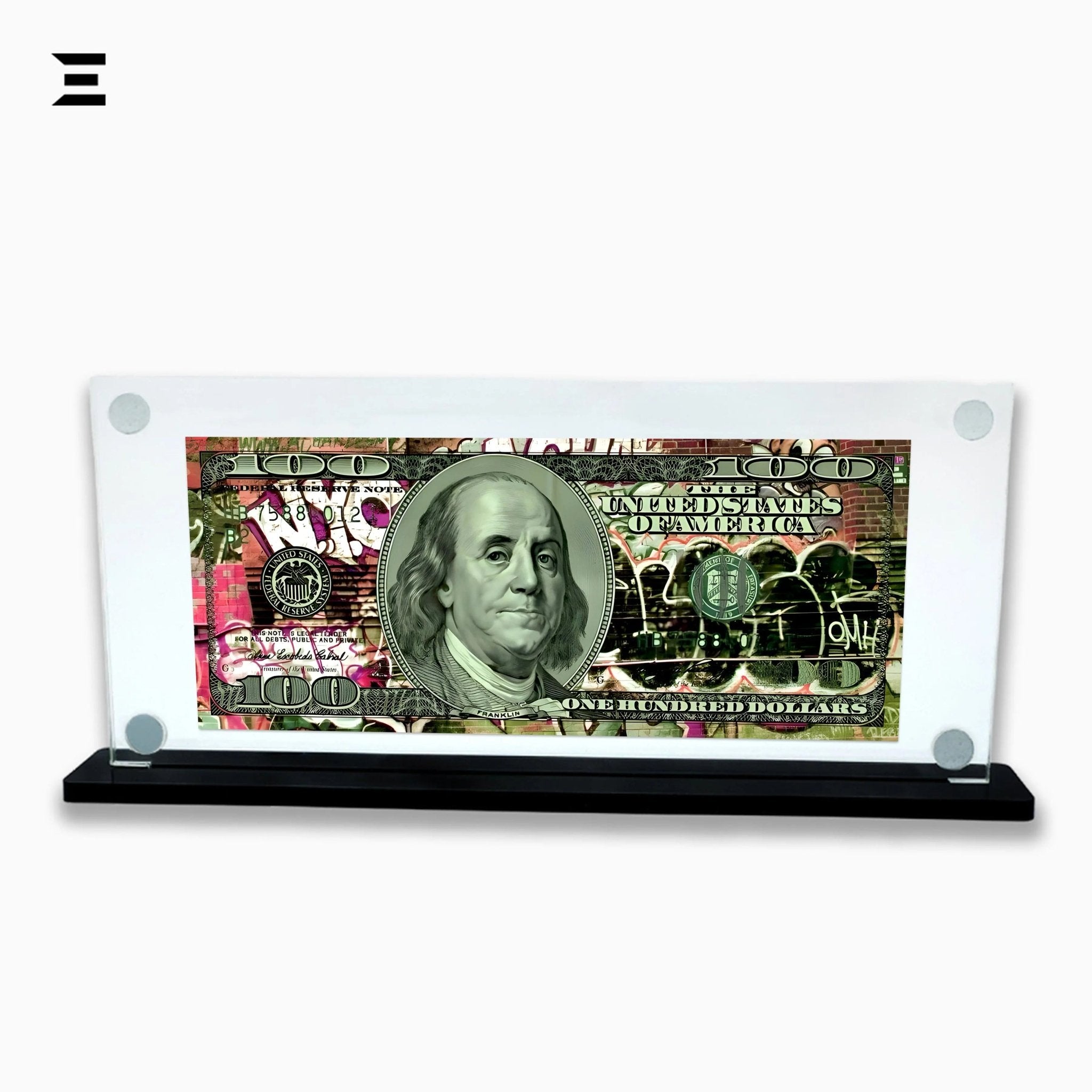 Premium Magnetic Acrylic Frame with Black Base – Benjamin Franklin Graffiti $100 Dollar Art - IBRELIA