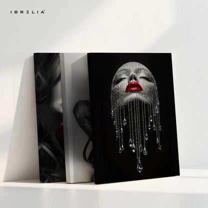 Red Lips Noir Luxury 3 Panel 4K Ultra HD Wall Art in Pakistan | IBRELIA™ IBRELIA