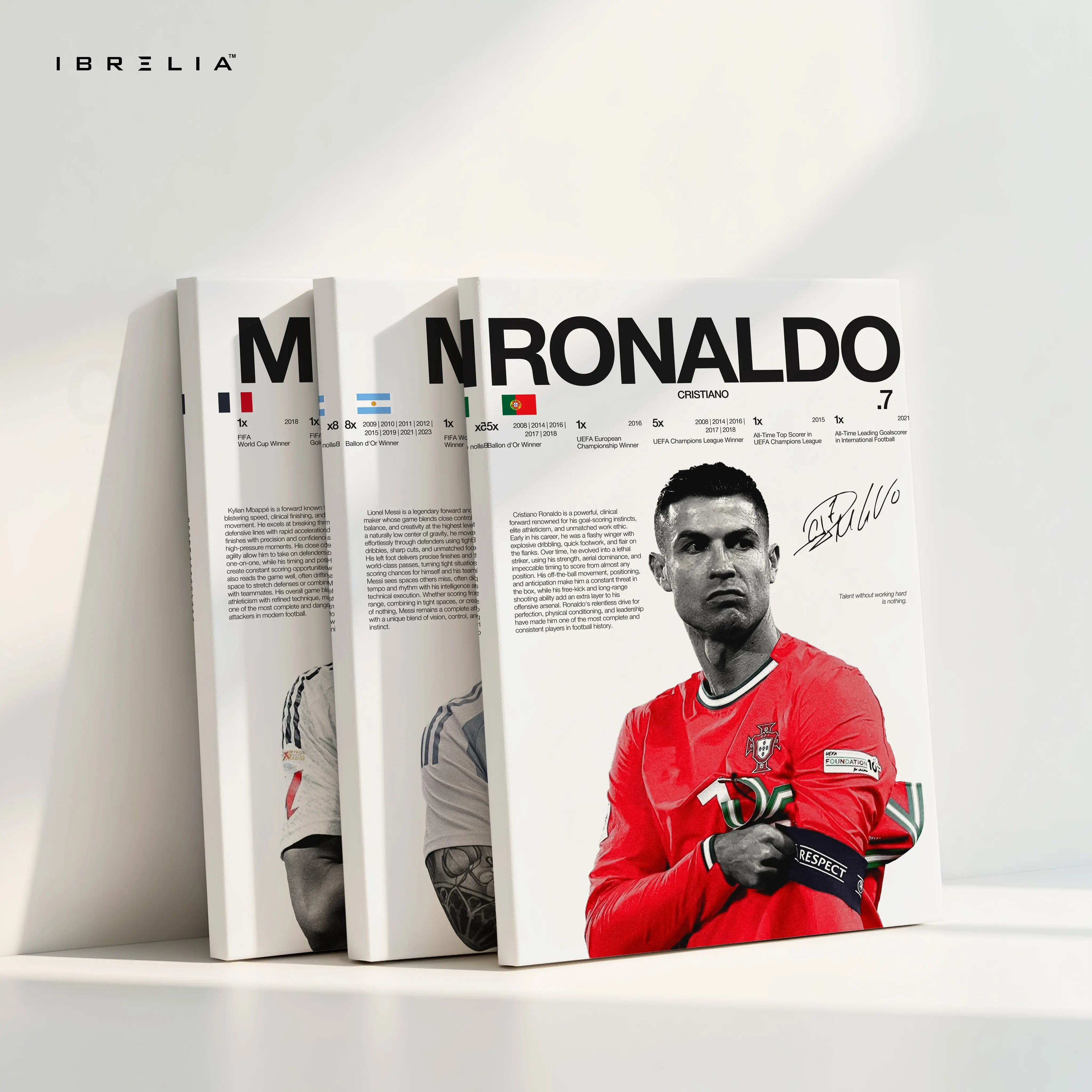 Ronaldo Messi Mbappé Football Legends 3 Panel 4K Ultra HD Wall Art in Pakistan | IBRELIA™ IBRELIA