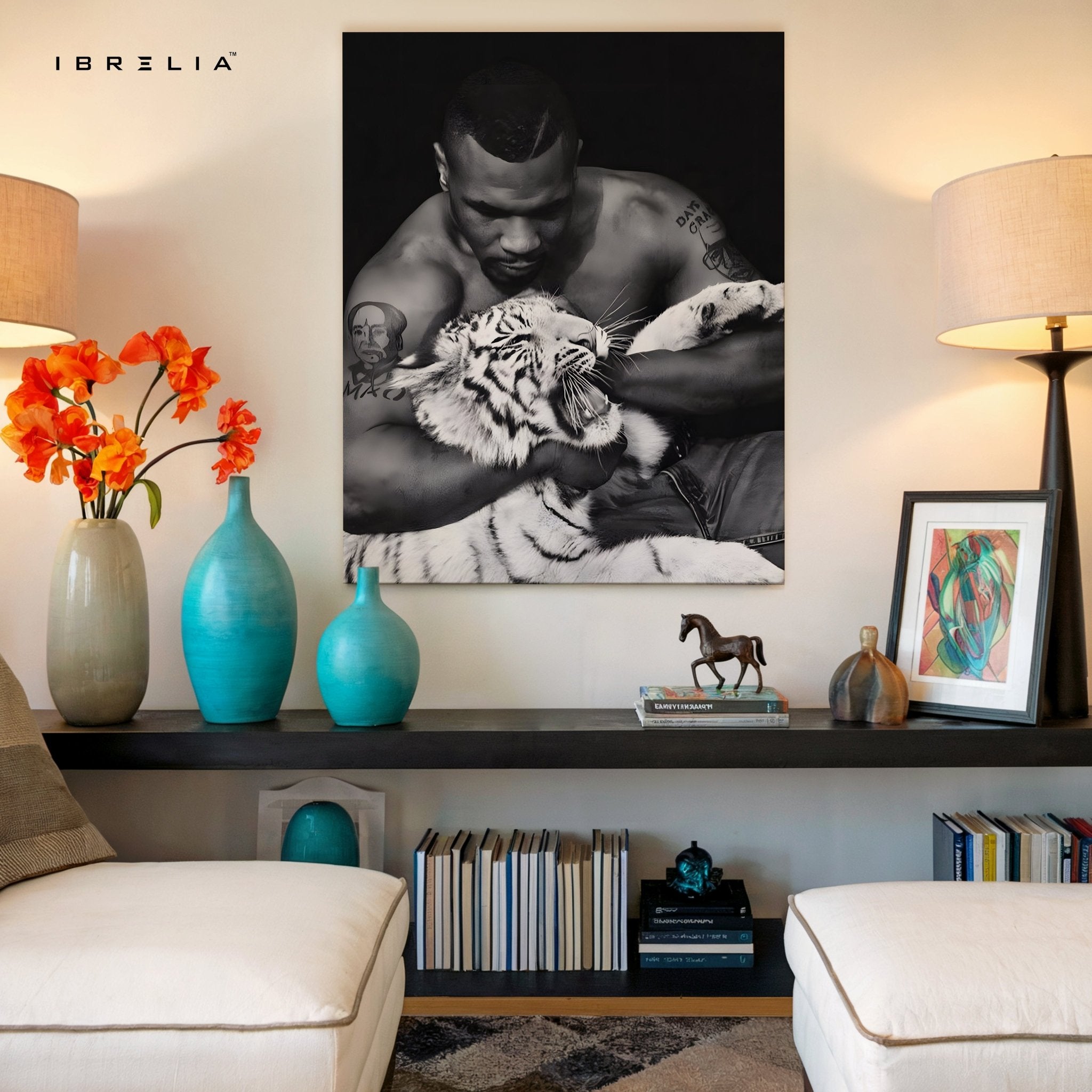 Mike Tyson & White Tiger Wall Art – Power Meets Majesty | IBRELIA™ - IBRELIA