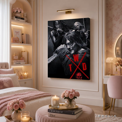 The Walking Dead Premium Wall Art – Daryl Dixon, Michonne & Carol 4K Wrapped MDF Frame | IBRELIA™