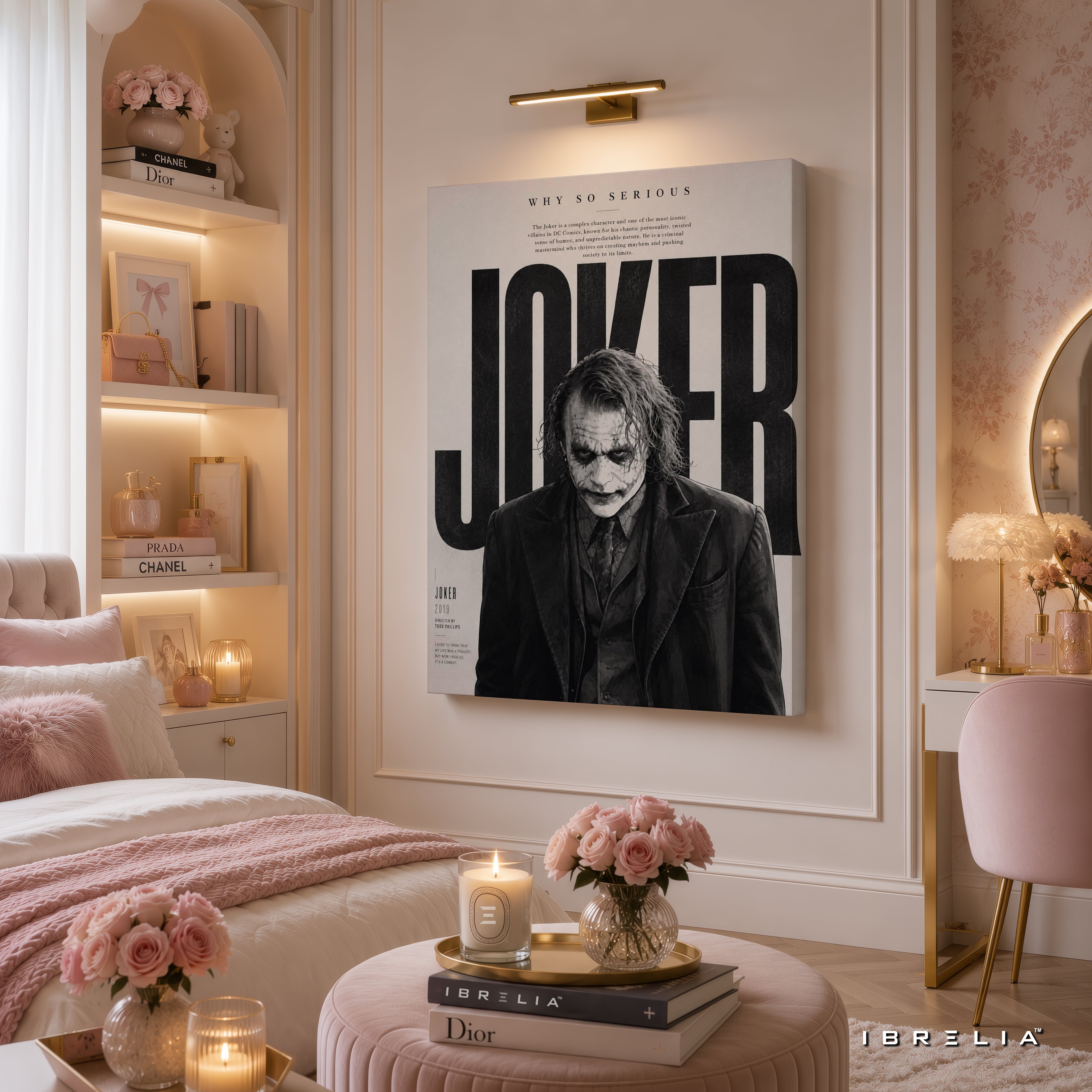 The Dark Knight Joker Wall Art – Heath Ledger Minimalist Monochrome Premium Wrapped MDF Wall Decor | IBRELIA™