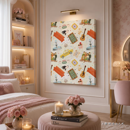 Friends Icons Pattern Canvas Wall Art – Friends TV Show Collage Canvas Print | Central Perk Minimalist Wall Decor | IBRELIA™