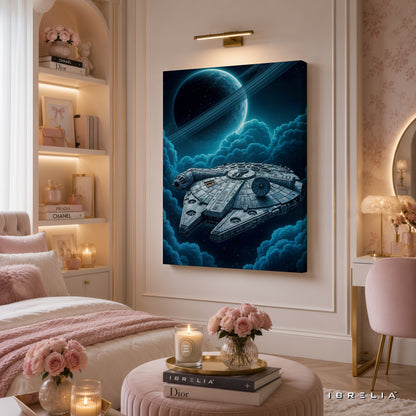 Millennium Falcon Premium Canvas Wall Art – Star Wars Spaceship Galaxy Artwork | Sci-Fi Movie Decor | IBRELIA™
