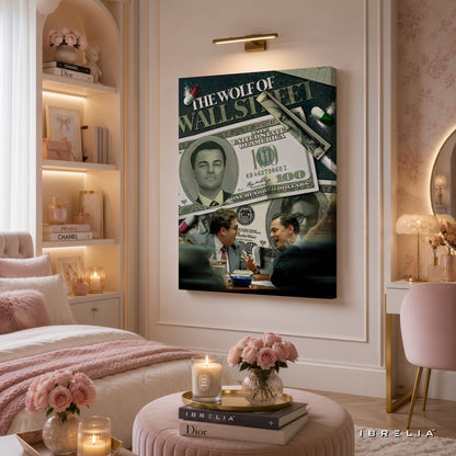 The Wolf of Wall Street Money Collage Premium Canvas Wall Art – Jordan Belfort Movie Poster | Luxury Office Decor | IBRELIA™