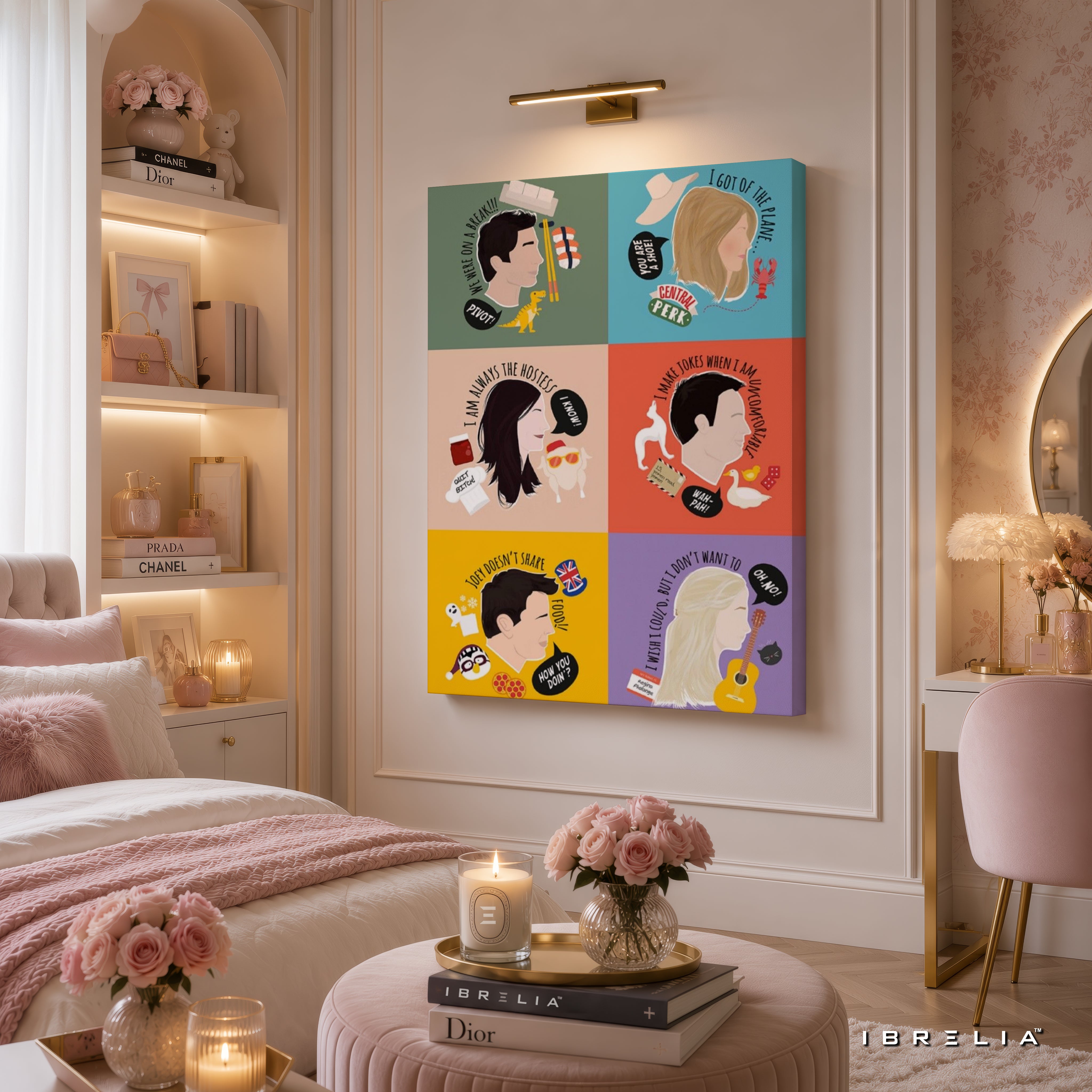 Friends Character Quotes Canvas Wall Art – Friends TV Show Minimalist Character Poster | Color Block Canvas Print | IBRELIA™