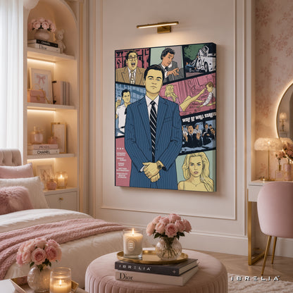 The Wolf of Wall Street Vintage Comic Poster Premium Canvas Wall Art – Jordan Belfort Movie Decor | IBRELIA™