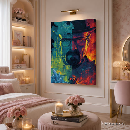 Breaking Bad Heisenberg Neon Canvas Wall Art – Walter White Crystal Lab Canvas Print | Breaking Bad Wall Decor | IBRELIA™