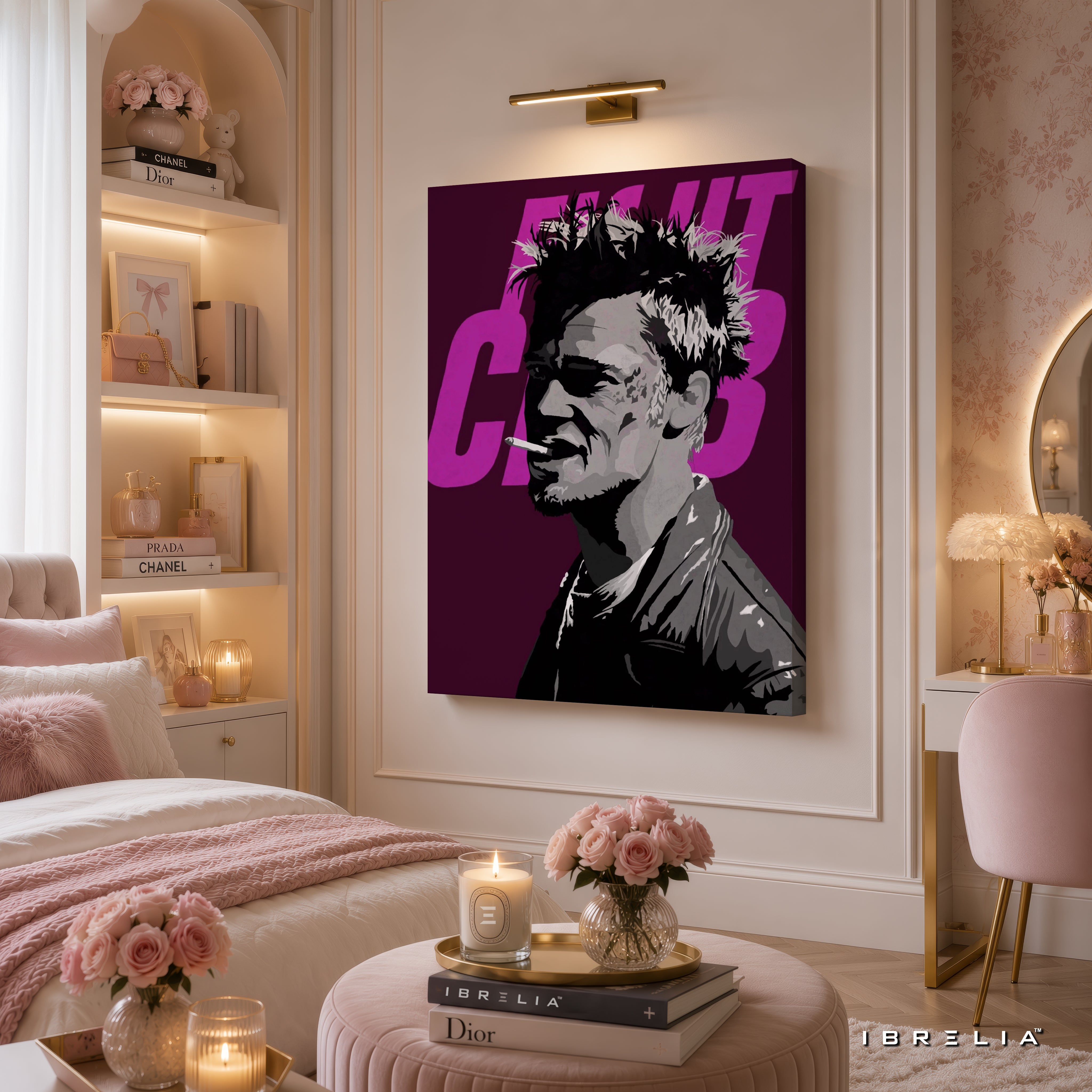 Tyler Durden Pop Art Premium Canvas Wall Art – Fight Club Inspired Modern Movie Artwork | Purple Minimalist Wall Decor | IBRELIA™