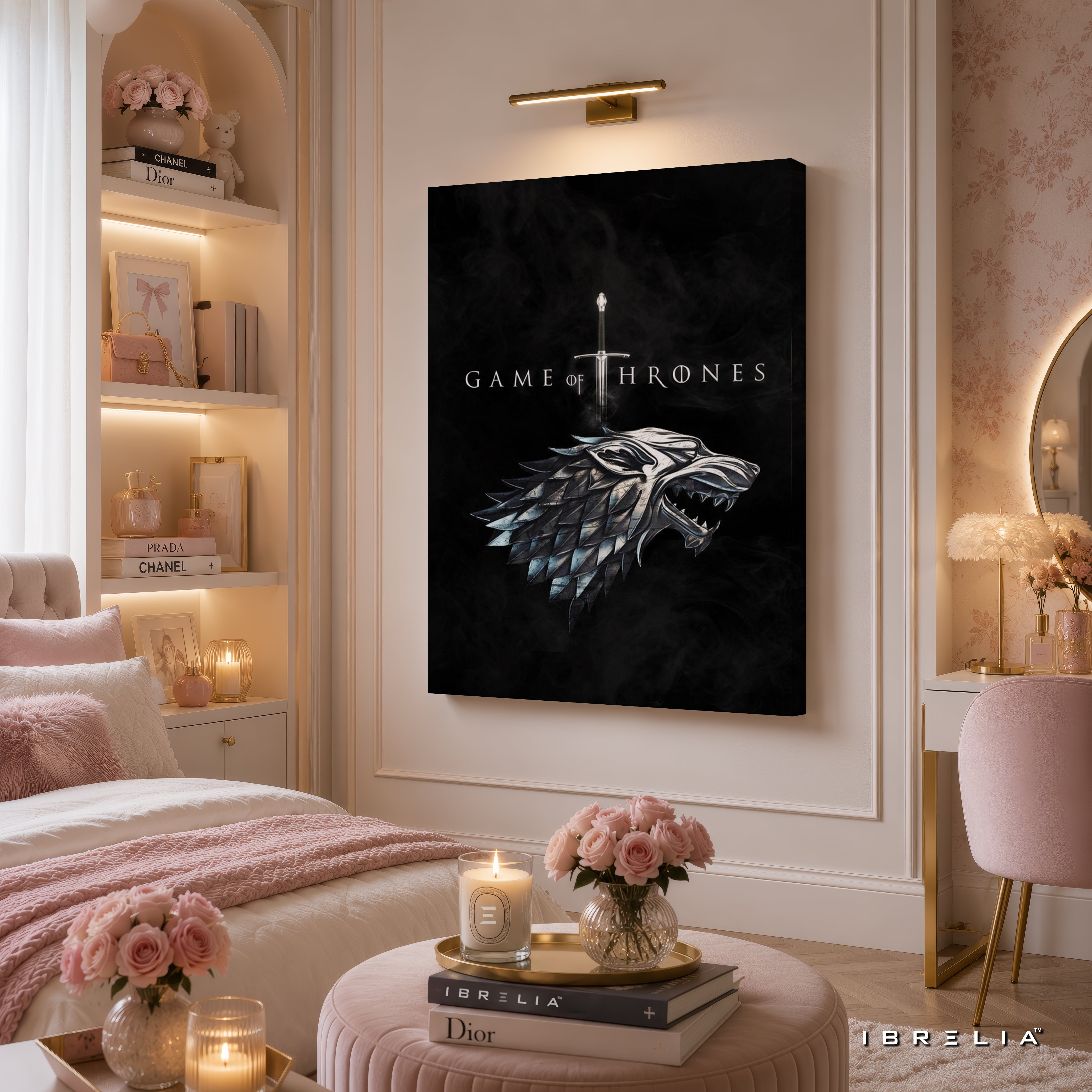 House Stark Direwolf Premium Wall Art – Game of Thrones 4K Wrapped MDF Frame | IBRELIA™