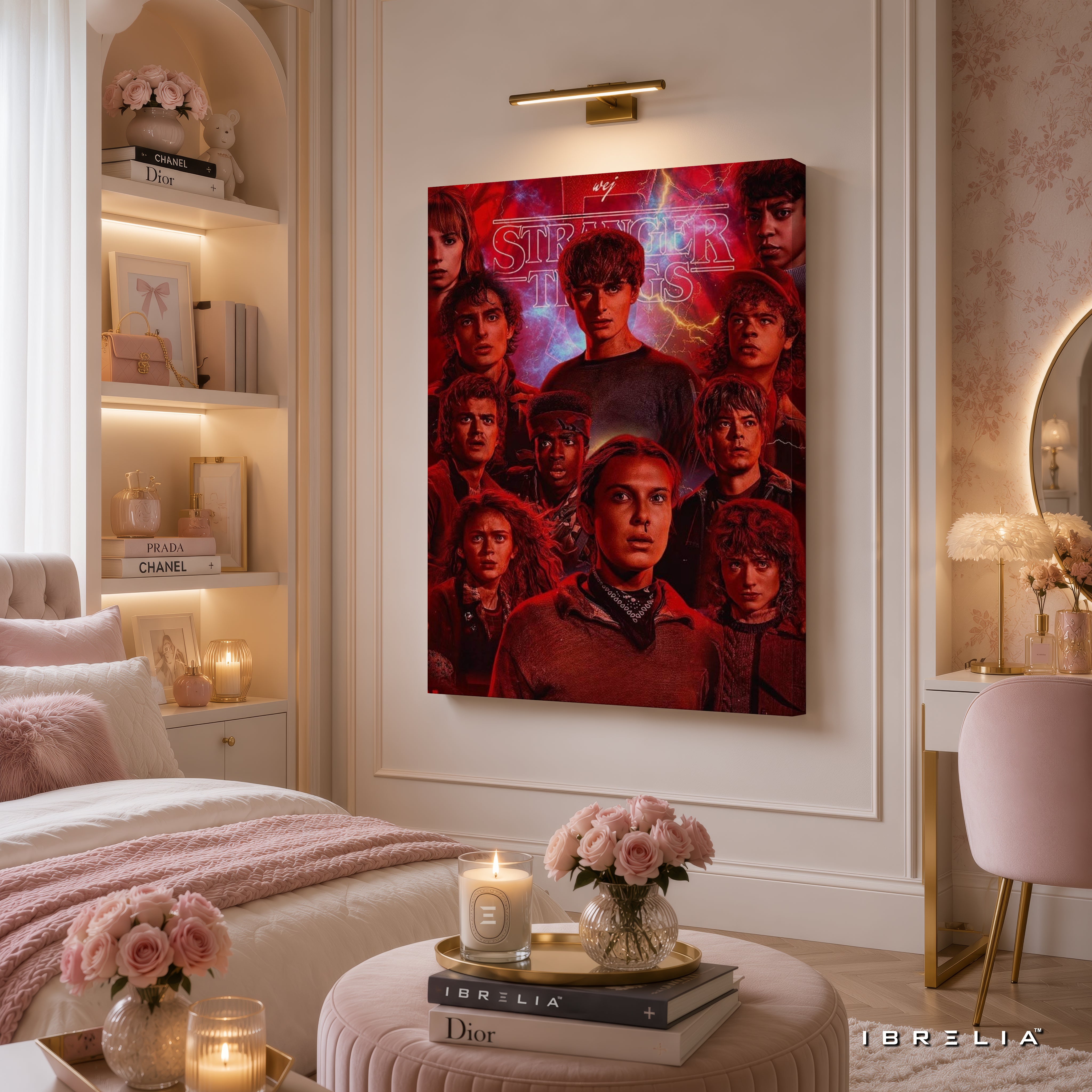 Stranger Things Cast Premium Canvas Wall Art – Netflix Series Character Poster | Retro Sci-Fi Horror Canvas Decor | IBRELIA™