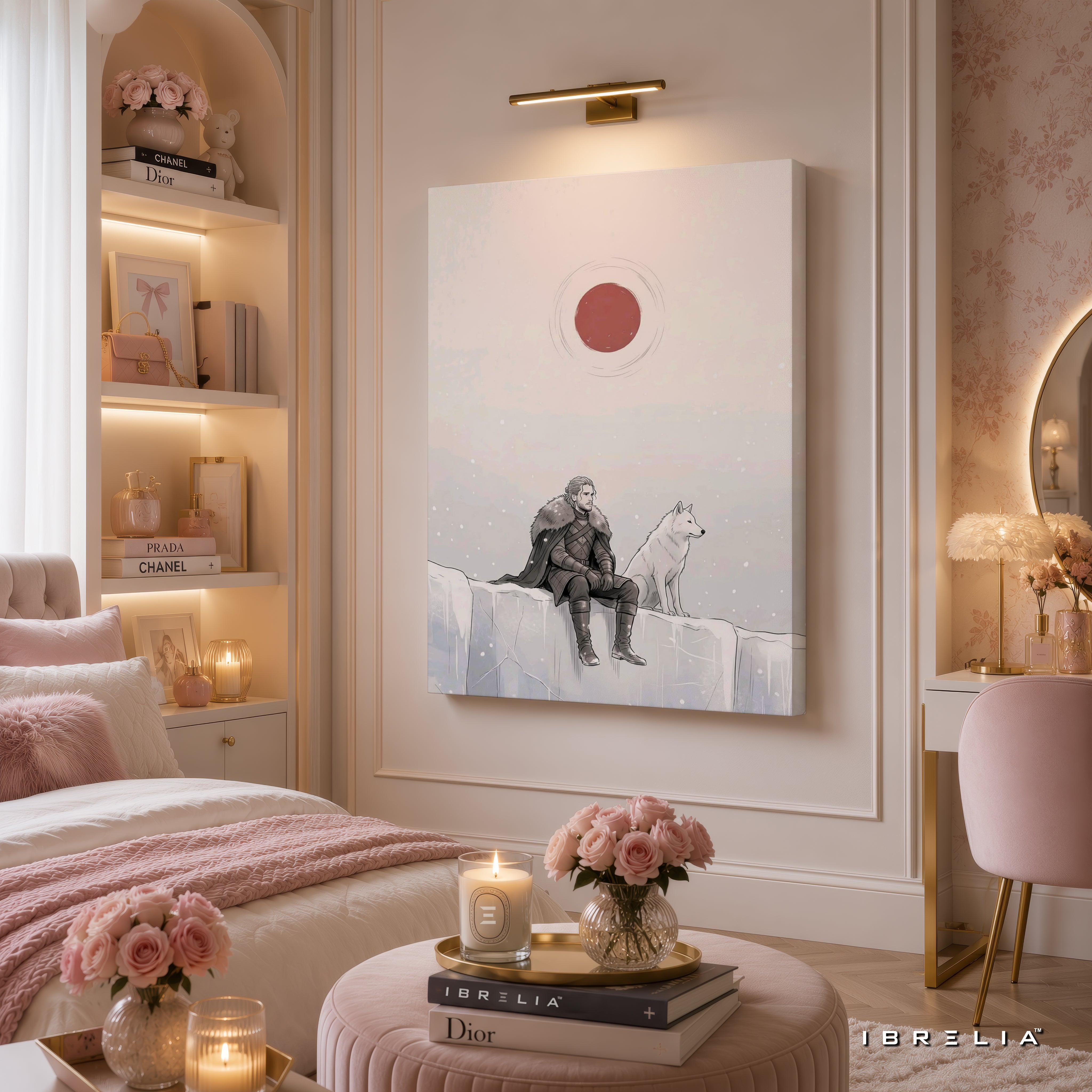 Jon Snow & Ghost Premium Wall Art – Game of Thrones Minimalist 4K Wrapped MDF Frame | IBRELIA™