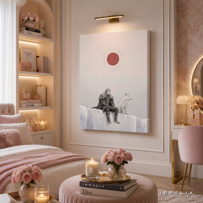 Jon Snow & Ghost Premium Wall Art – Game of Thrones Minimalist 4K Wrapped MDF Frame | IBRELIA™