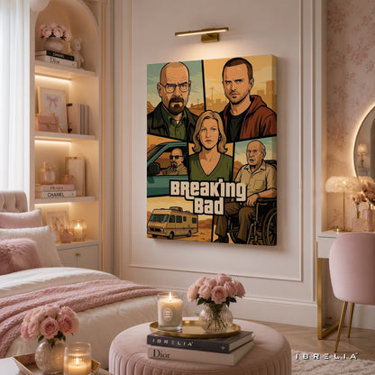 Breaking Bad Vintage Comic Canvas Wall Art – Walter White & Jesse Pinkman Retro Canvas Print | Breaking Bad Wall Decor | IBRELIA™