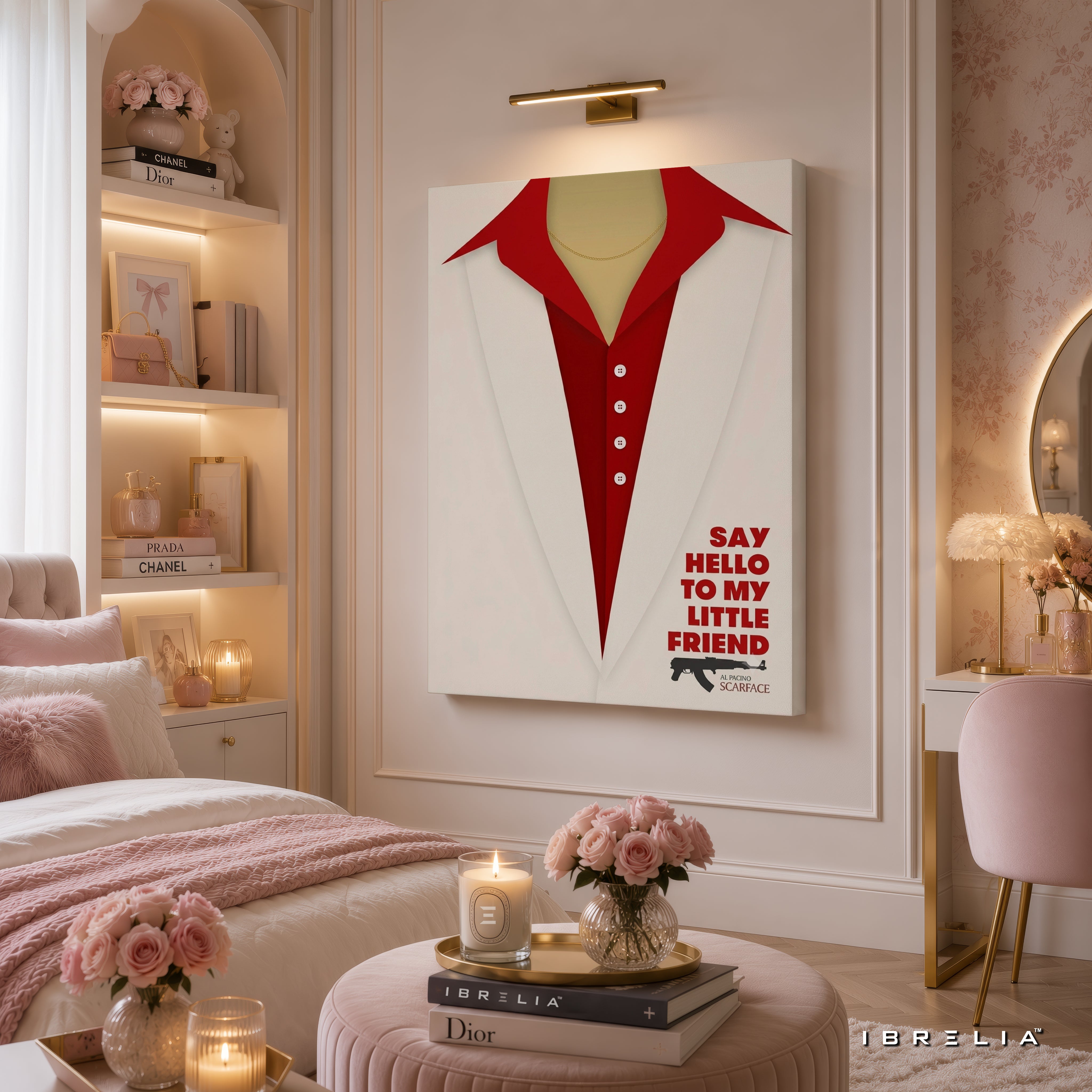 Scarface Minimalist Movie Wall Art – Say Hello To My Little Friend Premium Wrapped MDF Wall Decor | IBRELIA™