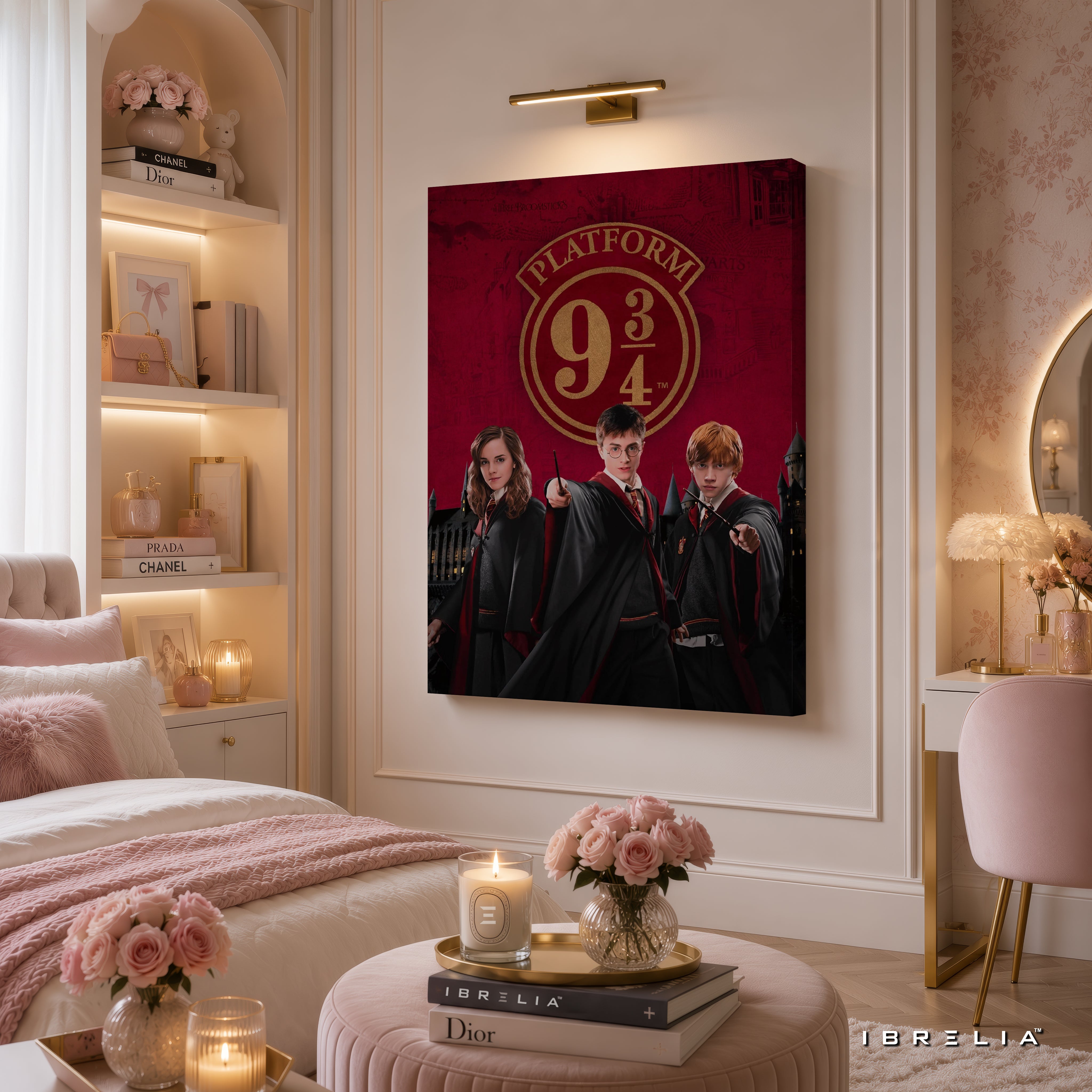 Harry Potter Platform 9¾ Golden Trio Wall Art – Premium Wrapped MDF Wall Decor | IBRELIA™