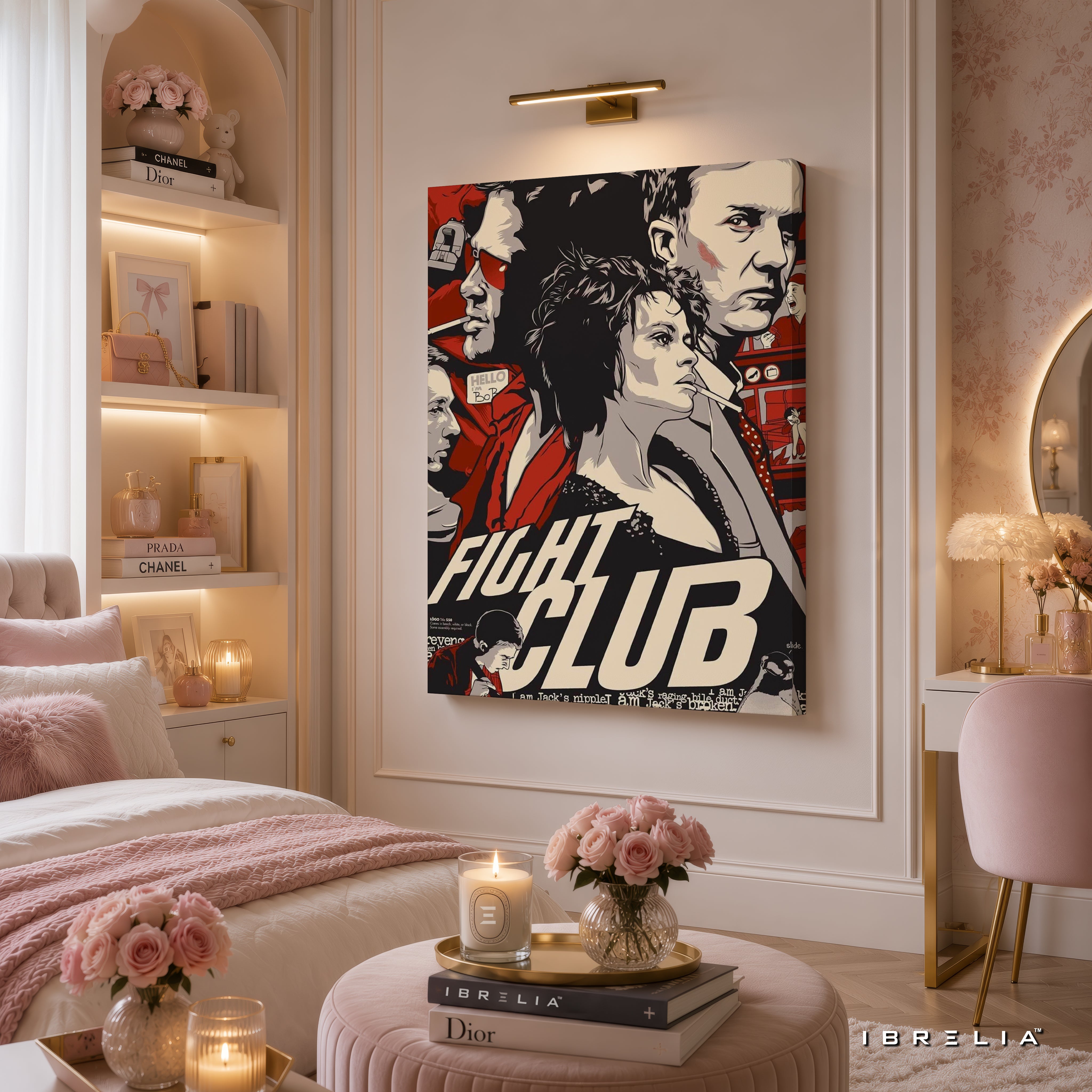 Fight Club Vintage Collage Premium Canvas Wall Art – Cult Classic Movie Poster Artwork | Tyler Durden Modern Canvas Decor | IBRELIA™