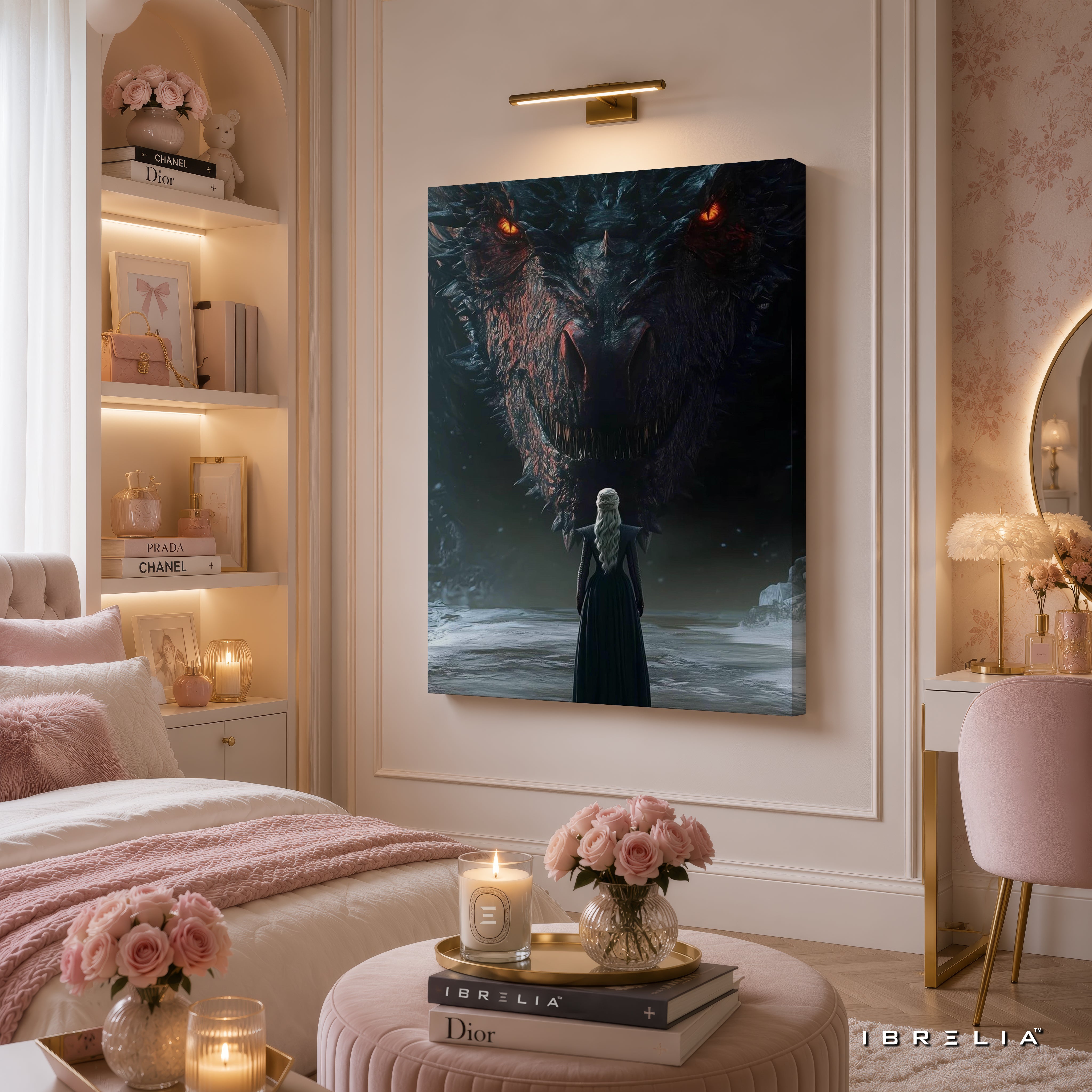Daenerys Targaryen & Drogon Premium Wall Art – Game of Thrones 4K Wrapped MDF Frame | IBRELIA™