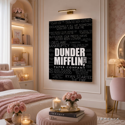 The Office Dunder Mifflin Typography Wall Art – Iconic Quotes & Minimalist TV Series Decor 4K Wrapped MDF Frame | IBRELIA™