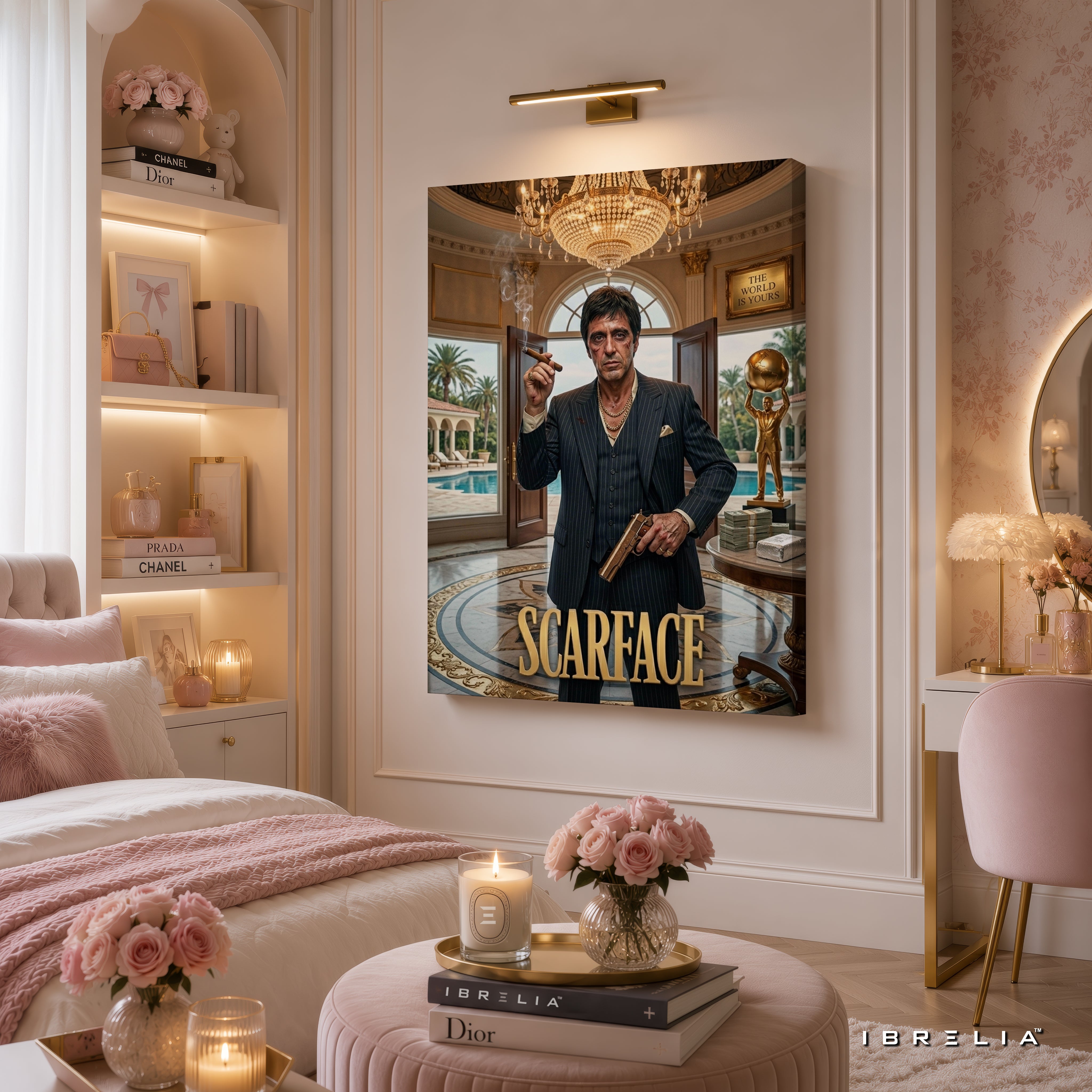 Scarface Movie Wall Art – Tony Montana Luxury Mansion Premium Wrapped MDF Wall Decor | IBRELIA™